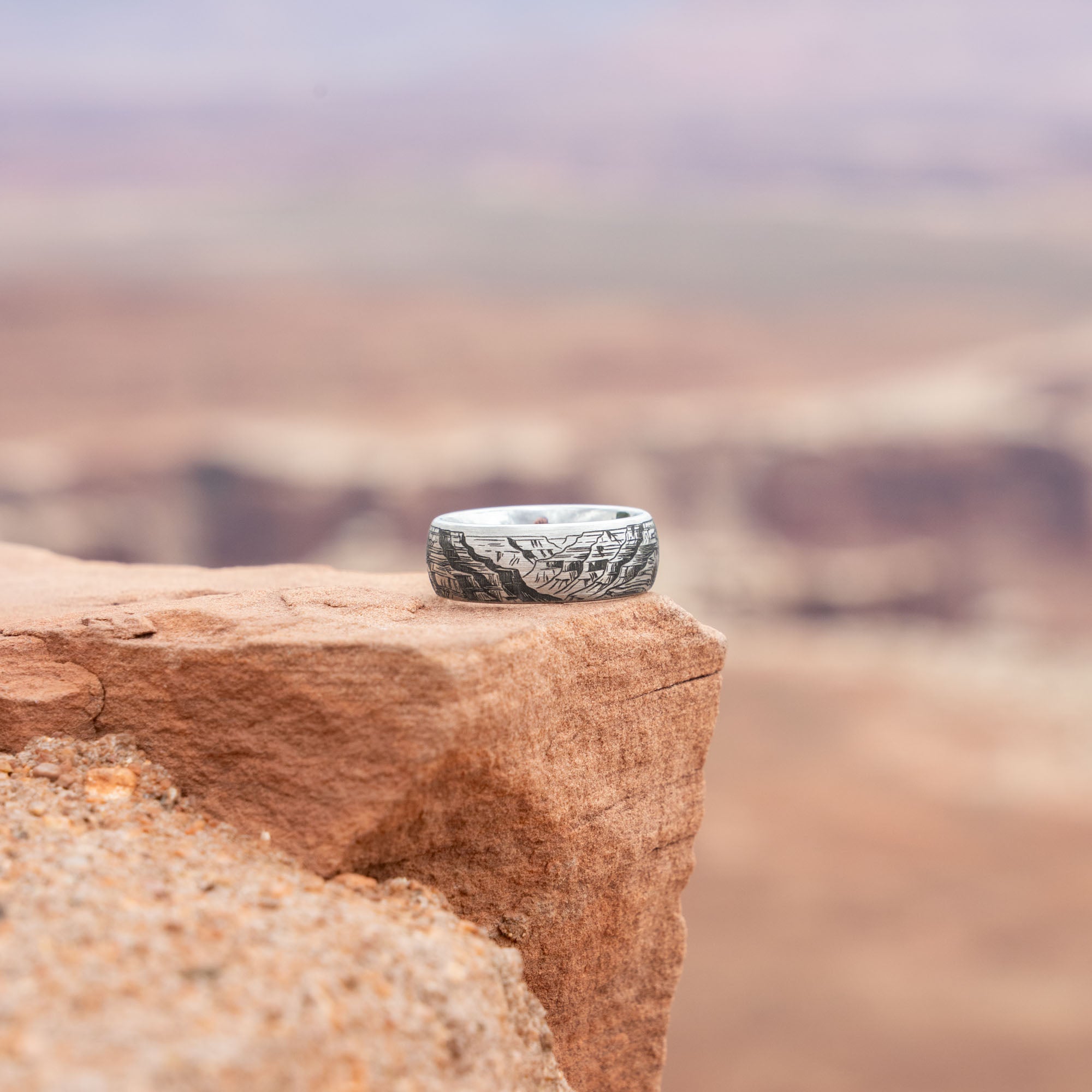 Domed Tungsten Engraved Grand Canyon National Park Ring