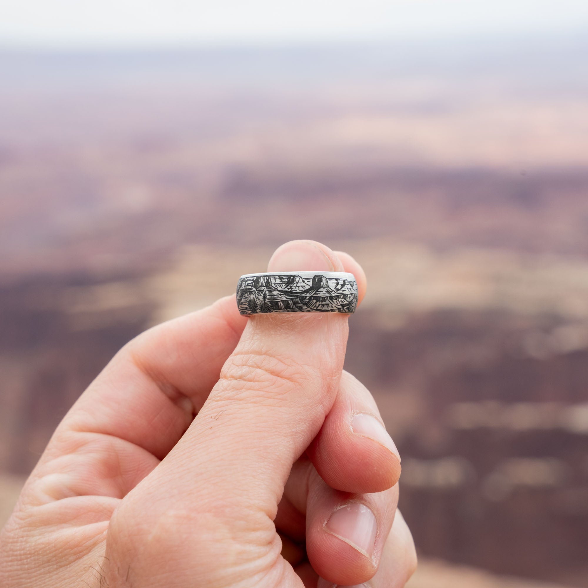 Domed Tungsten Engraved Grand Canyon National Park Ring