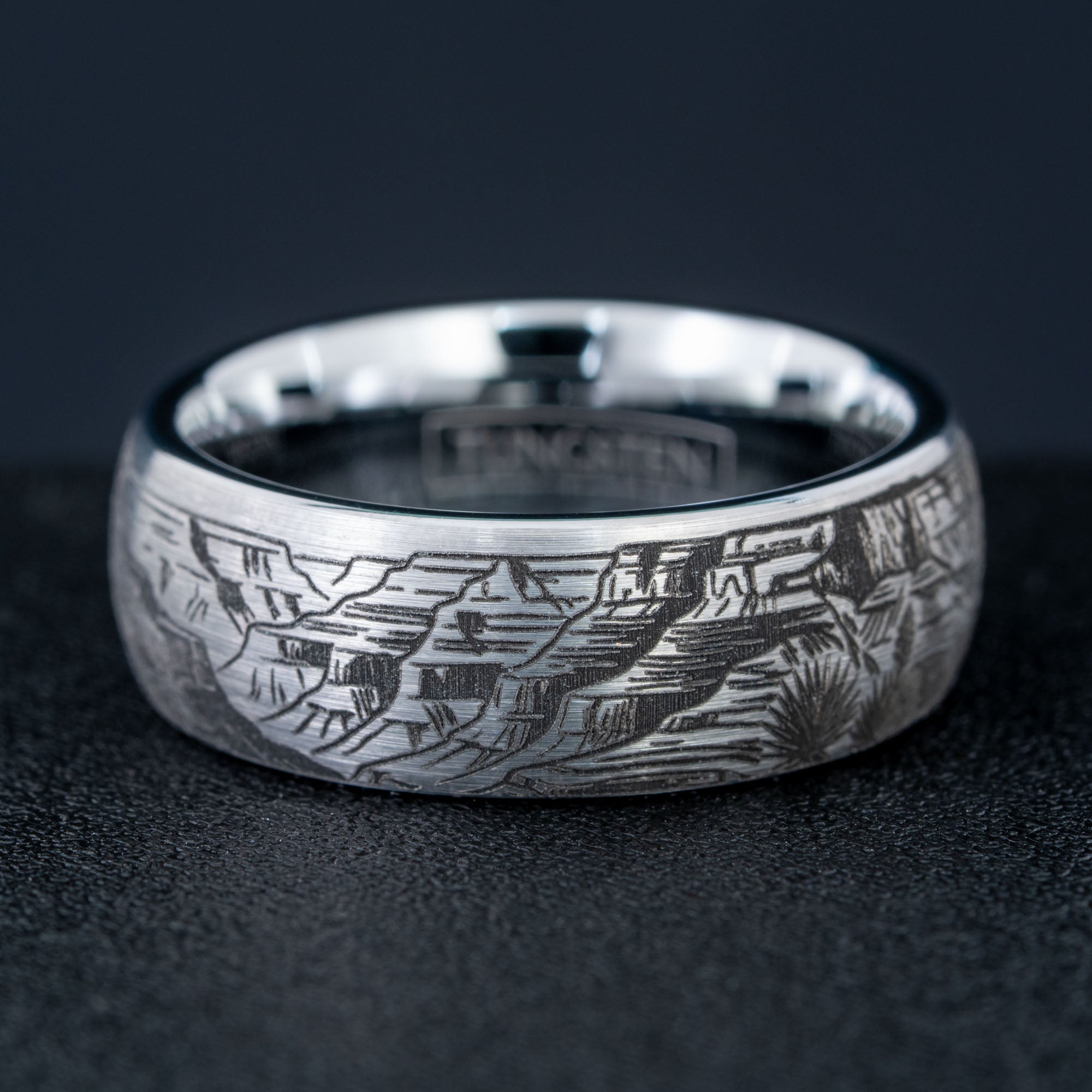 Domed Tungsten Engraved Grand Canyon National Park Ring