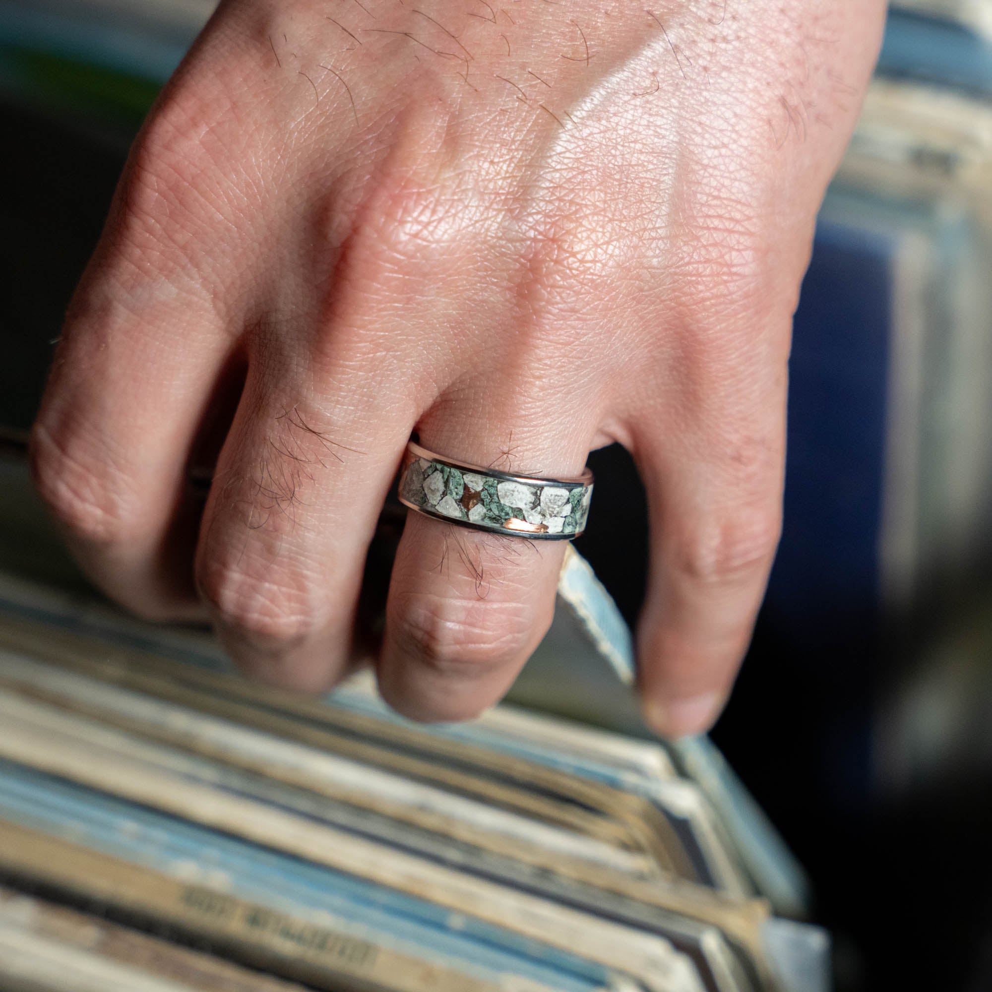 Titanium Petoskey Stone Keweenaw Copper & Isle Royale Greenstone Inlay Ring
