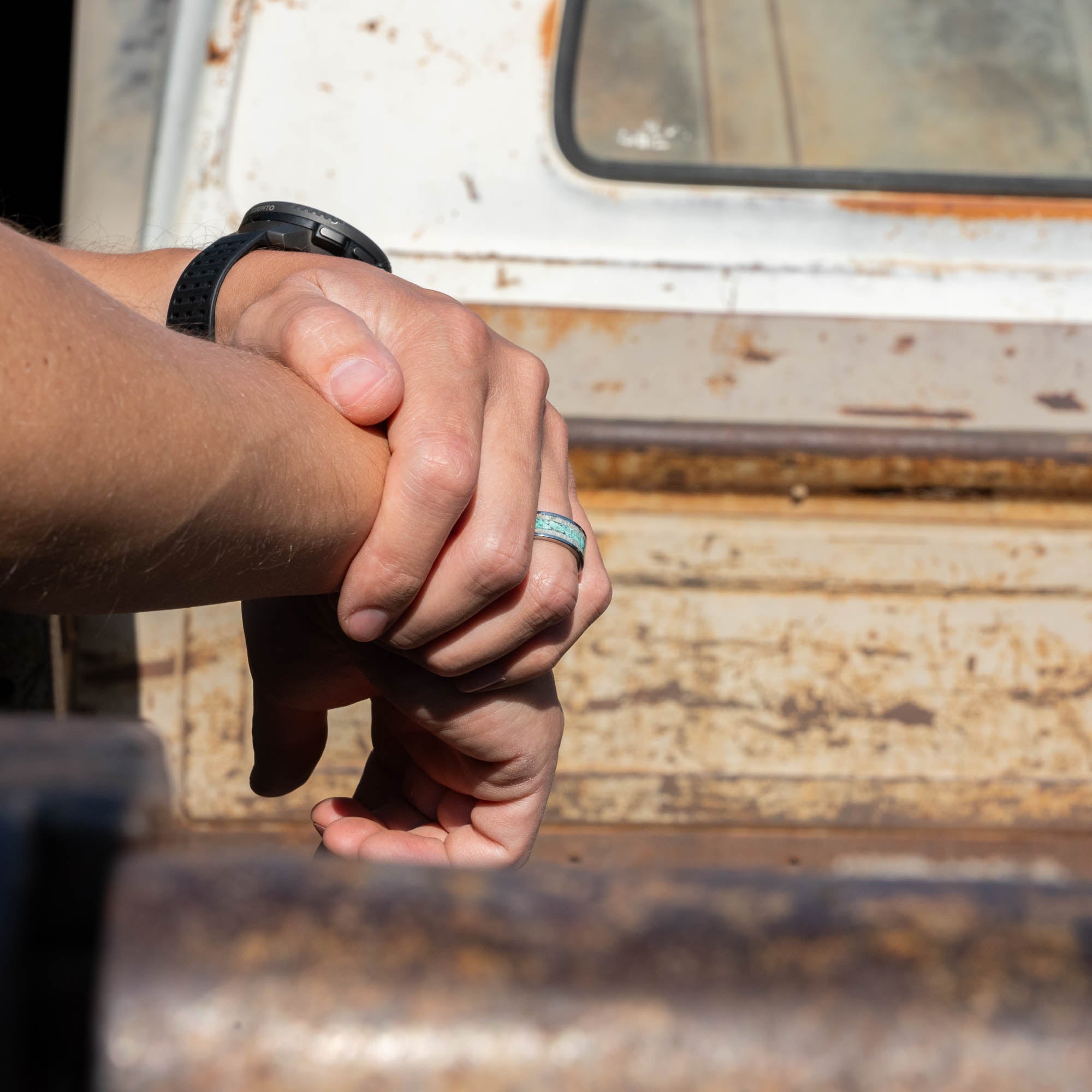 Tungsten Elk Antler & Turquoise Inlay Ring