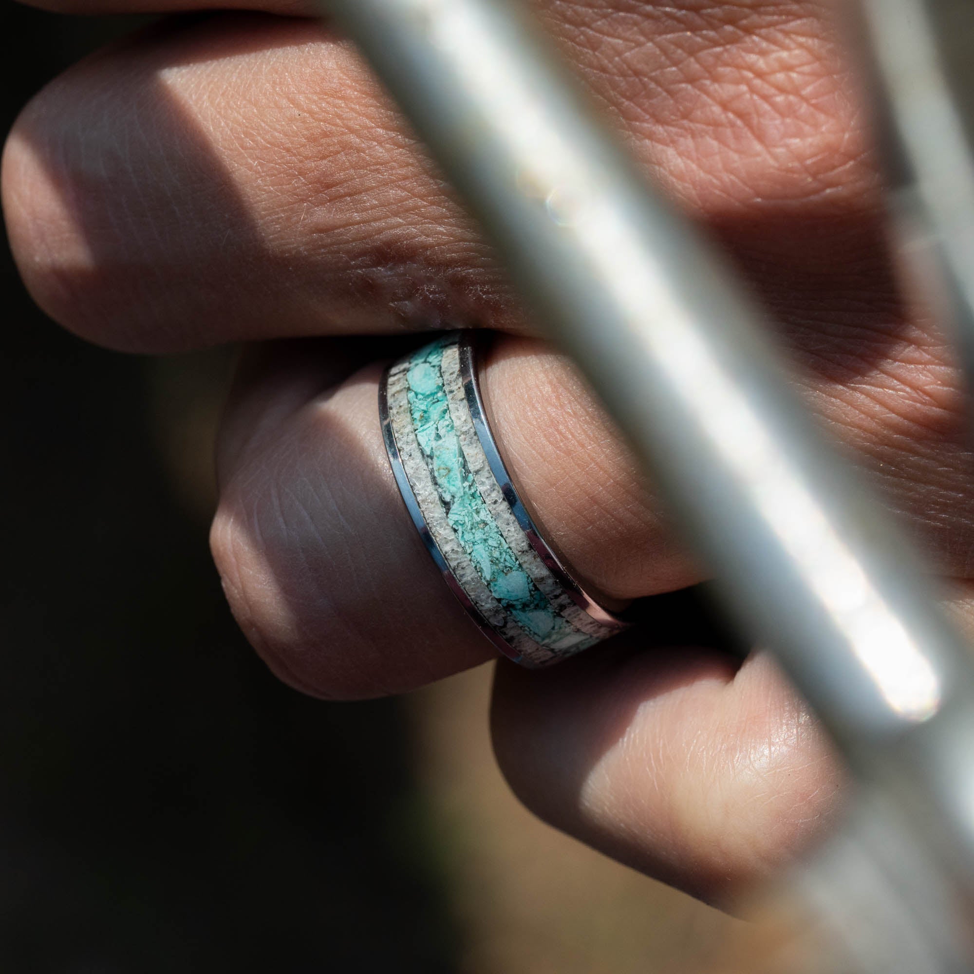 Tungsten Elk Antler & Turquoise Inlay Ring