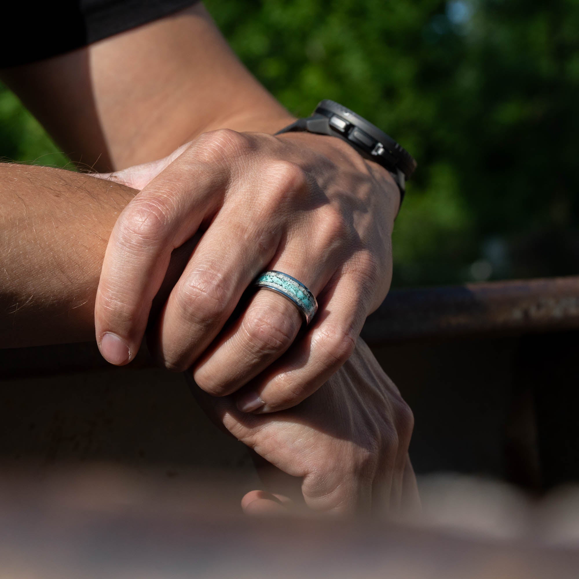Tungsten Elk Antler & Turquoise Inlay Ring