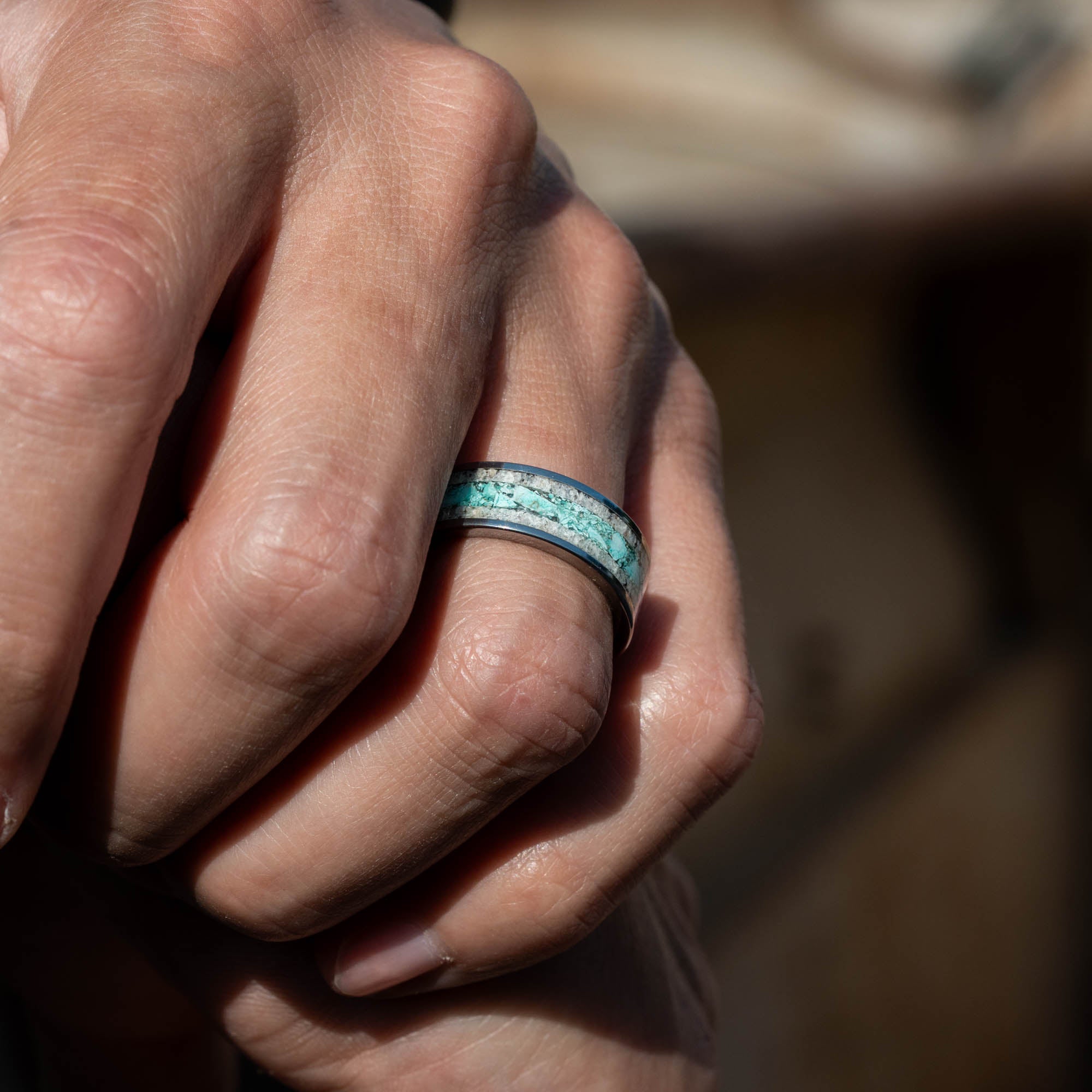 Tungsten Elk Antler & Turquoise Inlay Ring