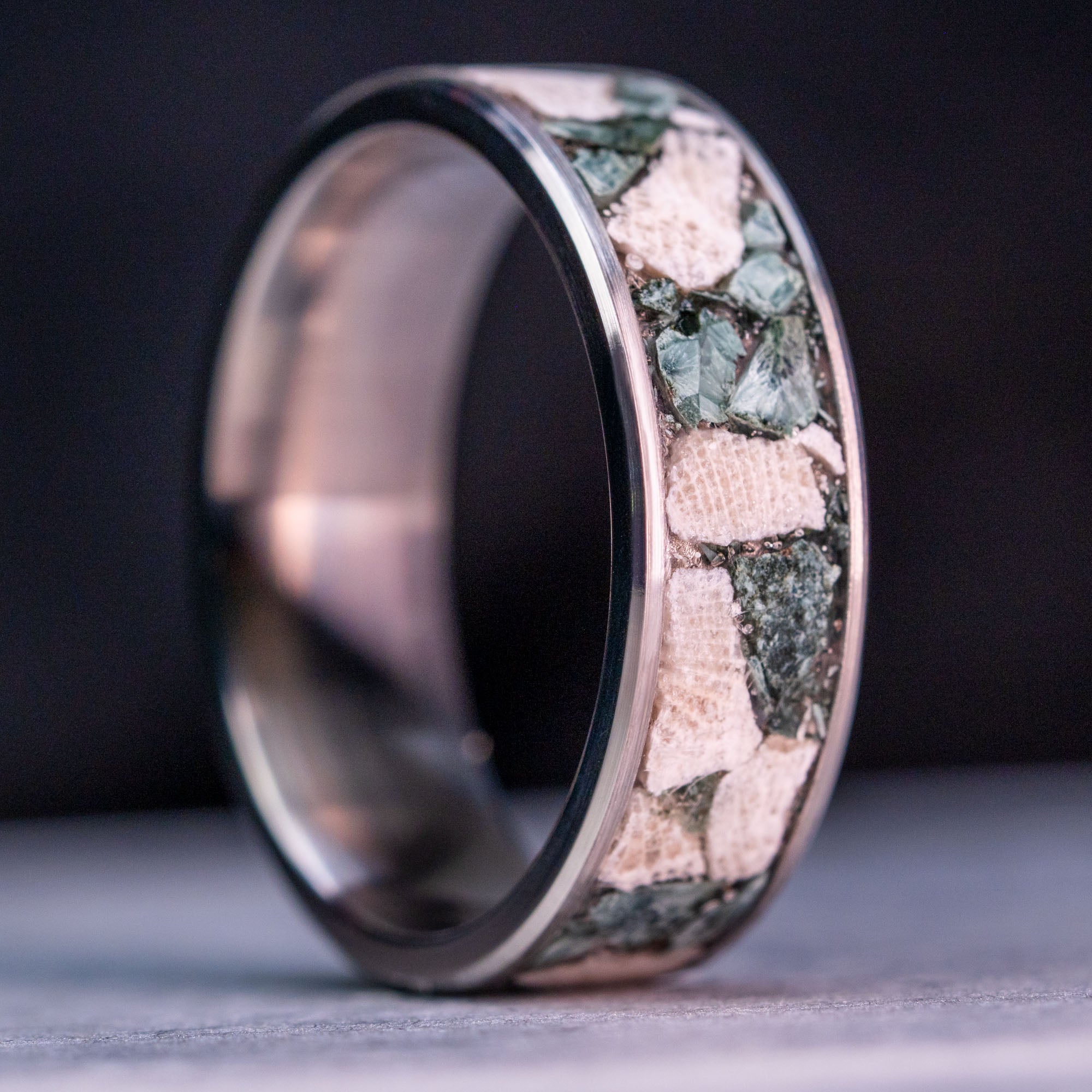 Titanium Petoskey Stone & Isle Royale Greenstone Inlay Ring