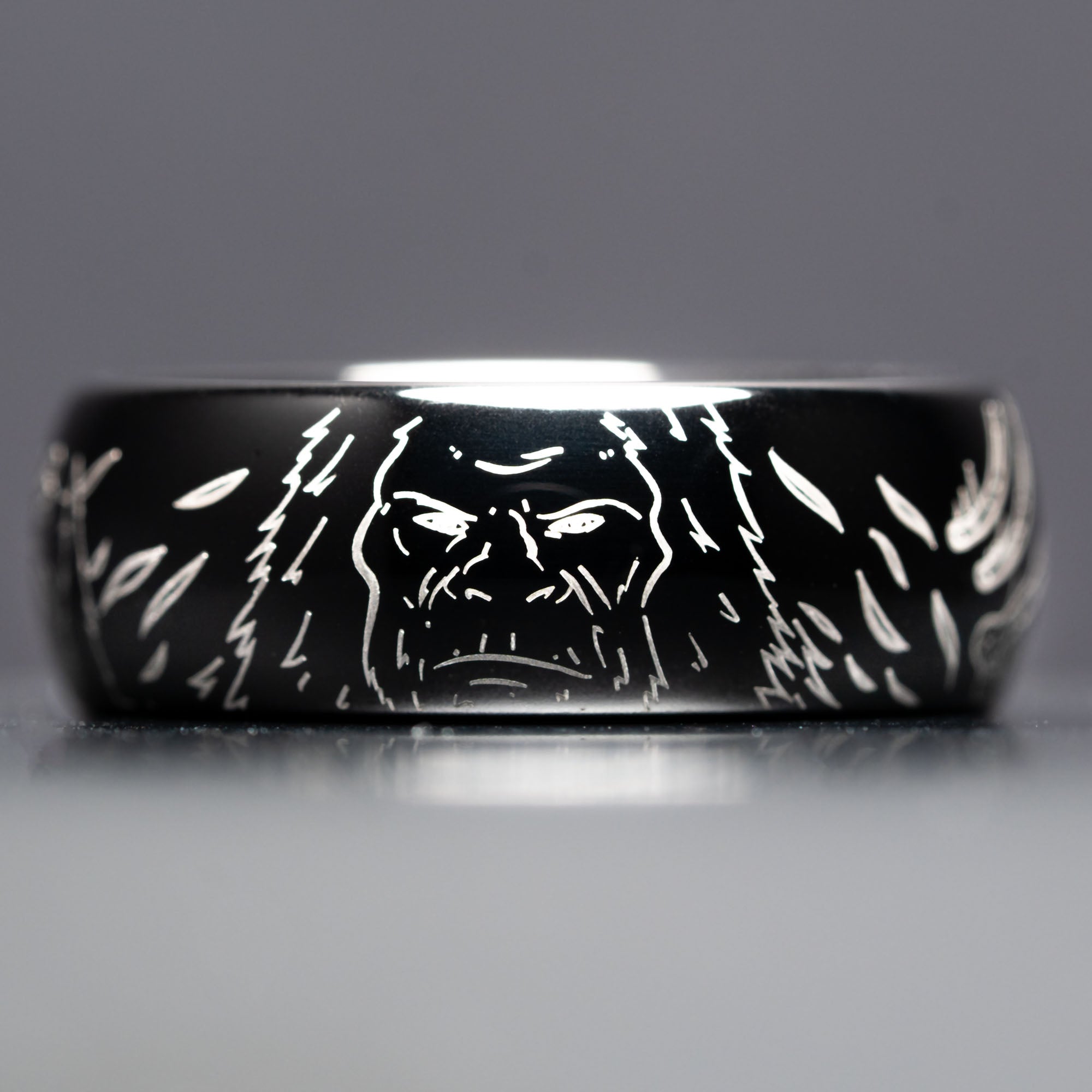 Black Domed Tungsten Engraved Sasquatch's Adventure Ring