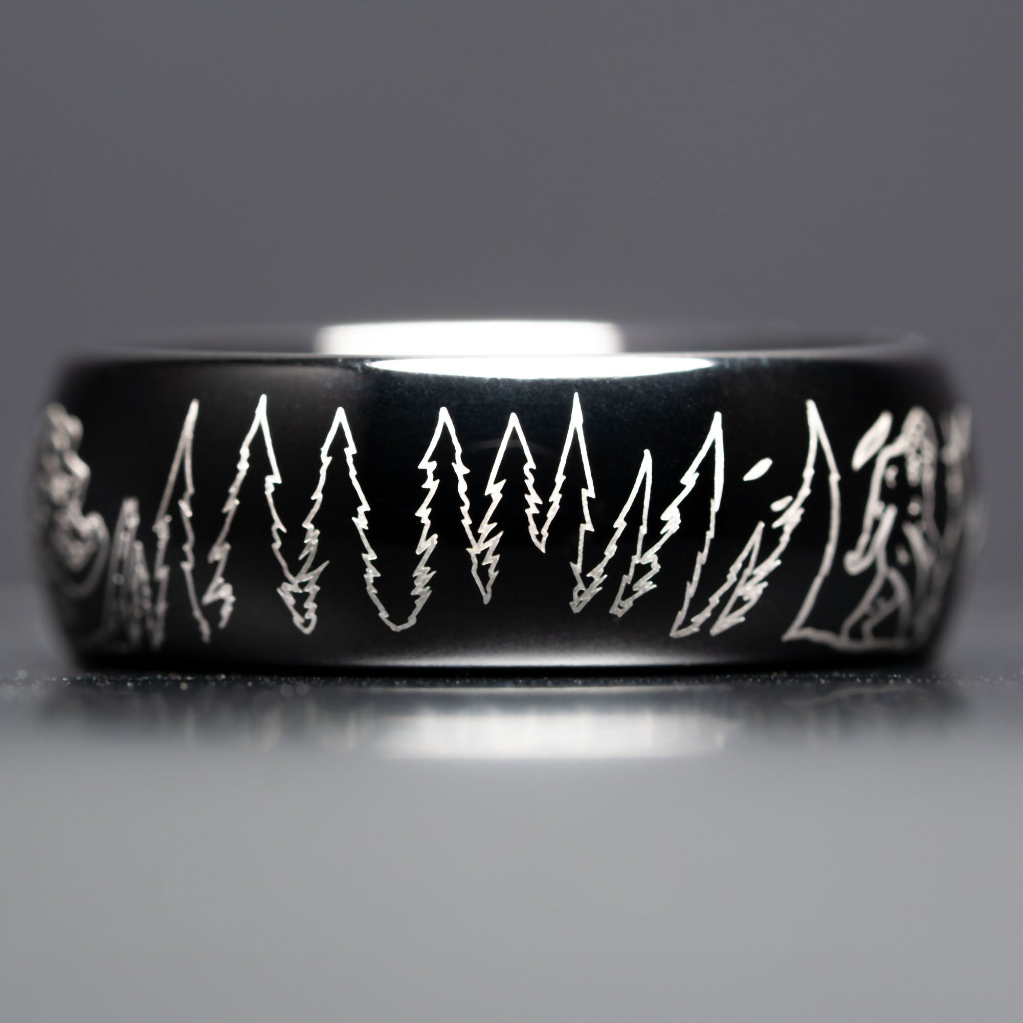 Black Domed Tungsten Engraved Sasquatch's Adventure Ring