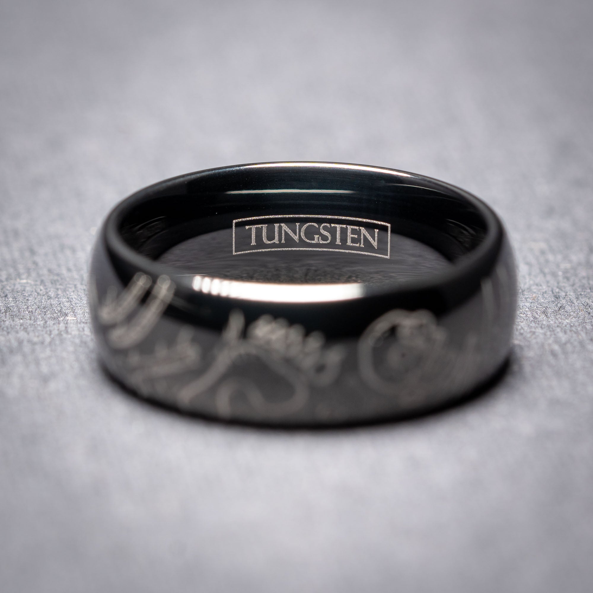 Black Domed Tungsten Engraved Sasquatch's Adventure Ring