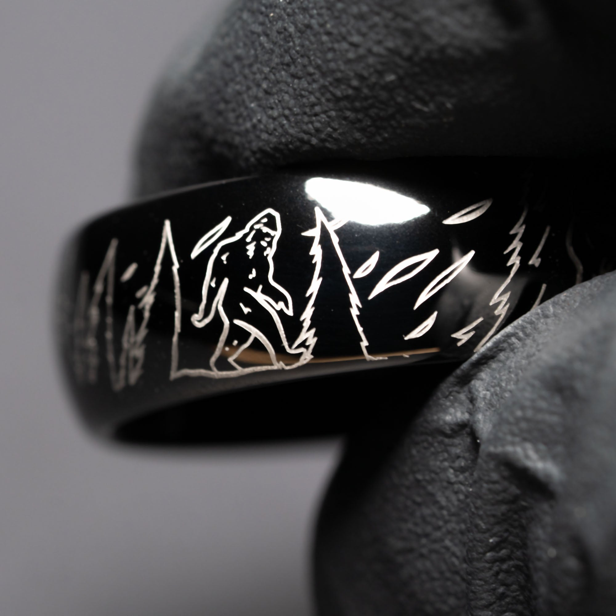Black Domed Tungsten Engraved Sasquatch's Adventure Ring