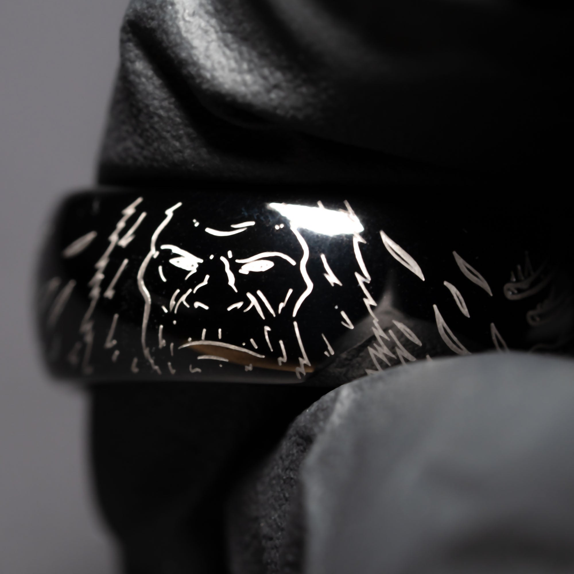 Black Domed Tungsten Engraved Sasquatch's Adventure Ring