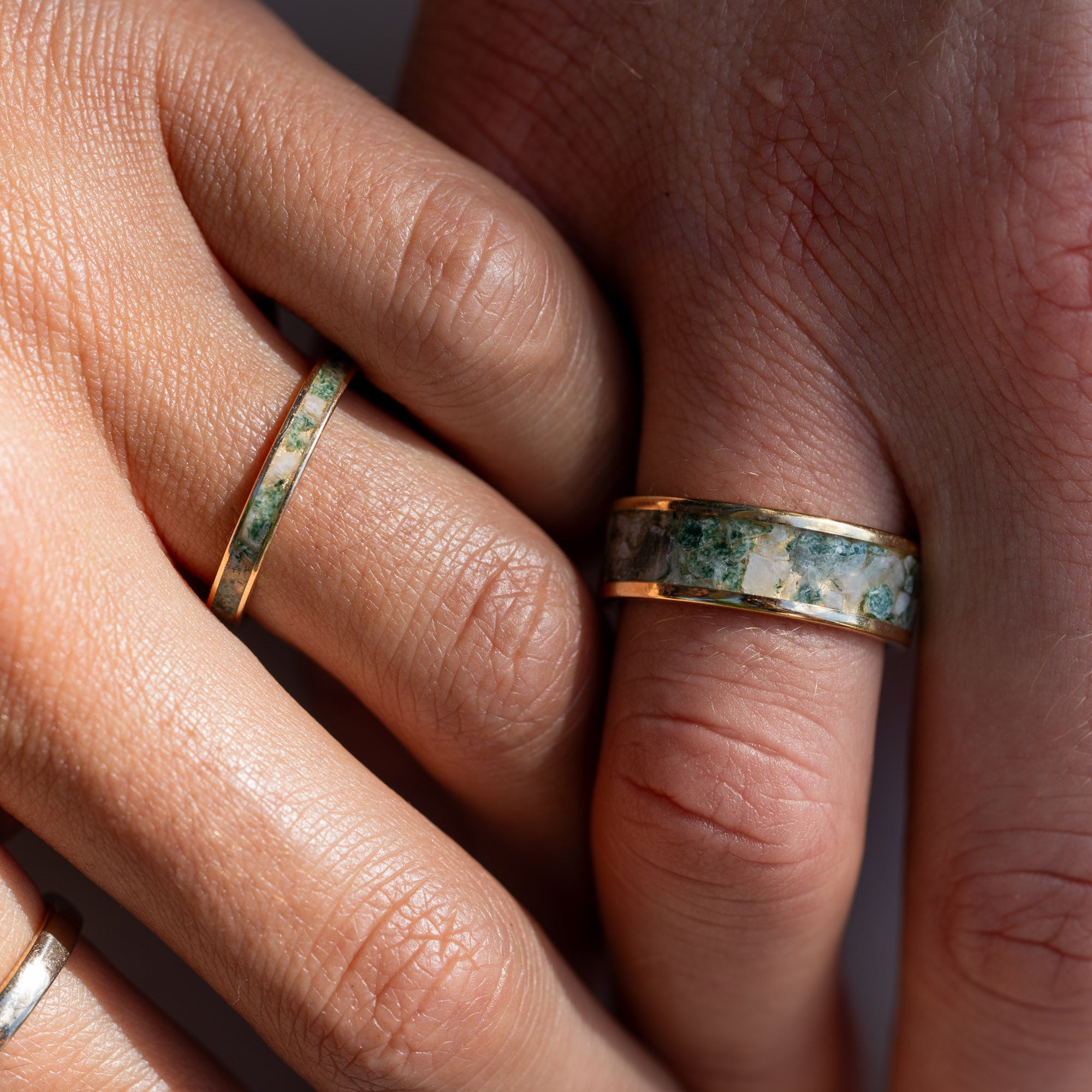Thin Gold Moss Agate Inlay Ring