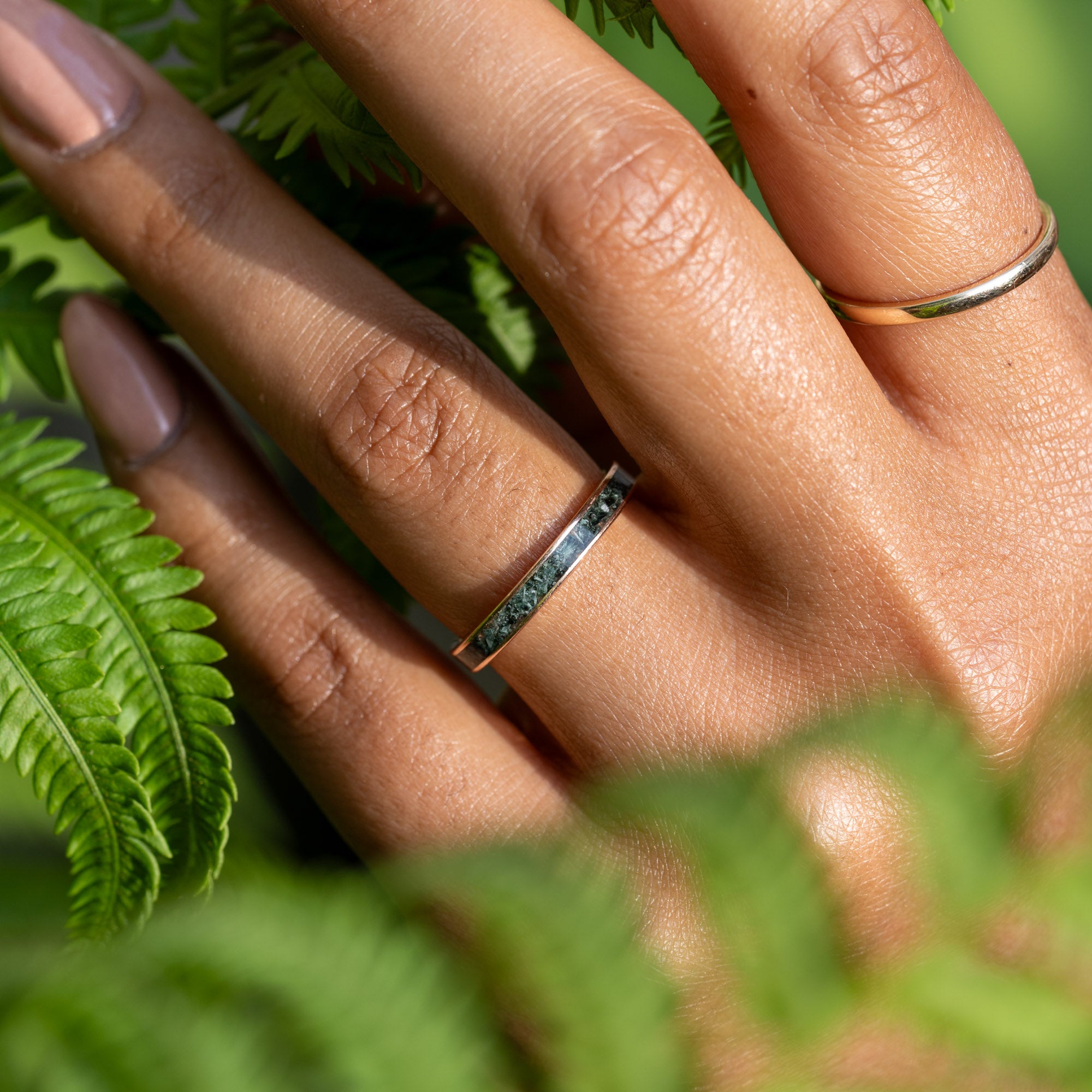 Thin Rose Gold Isle Royale Greenstone Inlay Ring