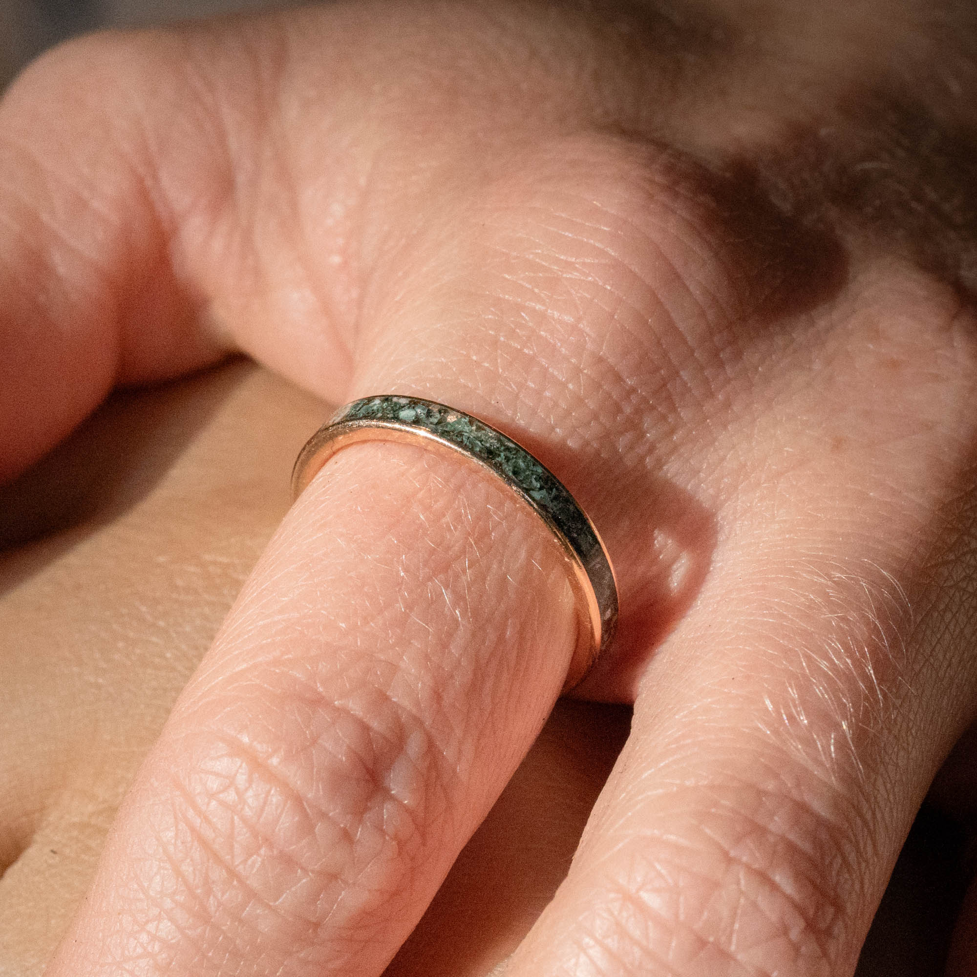 Thin Rose Gold Isle Royale Greenstone Inlay Ring