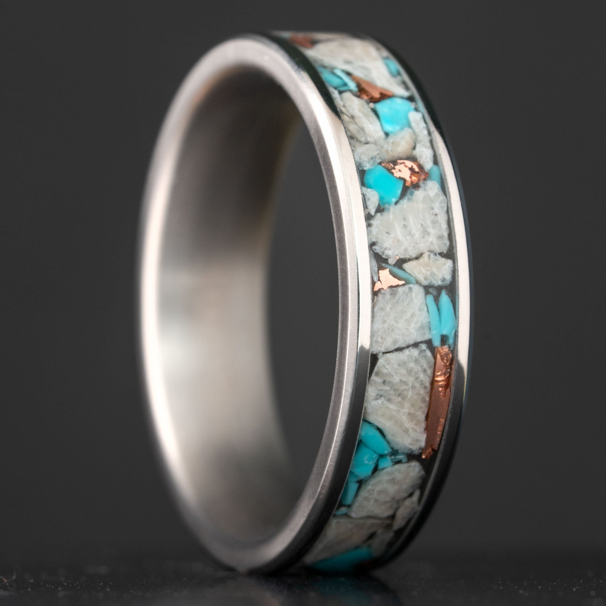 Titanium Petoskey Stone Turquoise Copper Inlay Ring