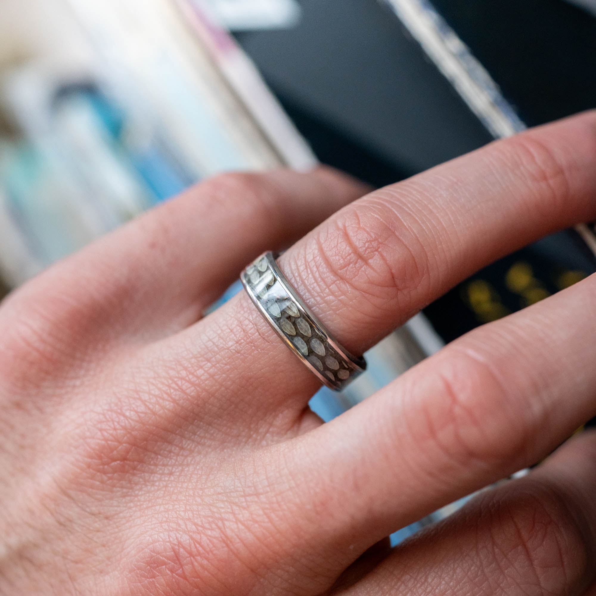Titanium Rattlesnake Skin Inlay Ring