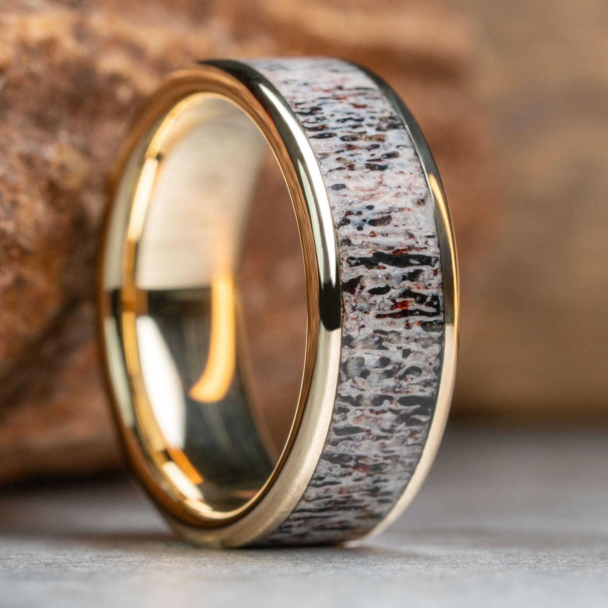 Gold Elk Antler Inlay Ring