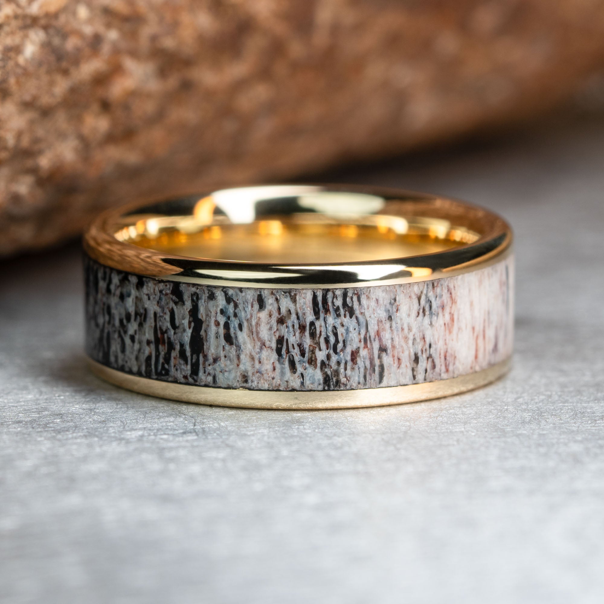 Gold Elk Antler Inlay Ring