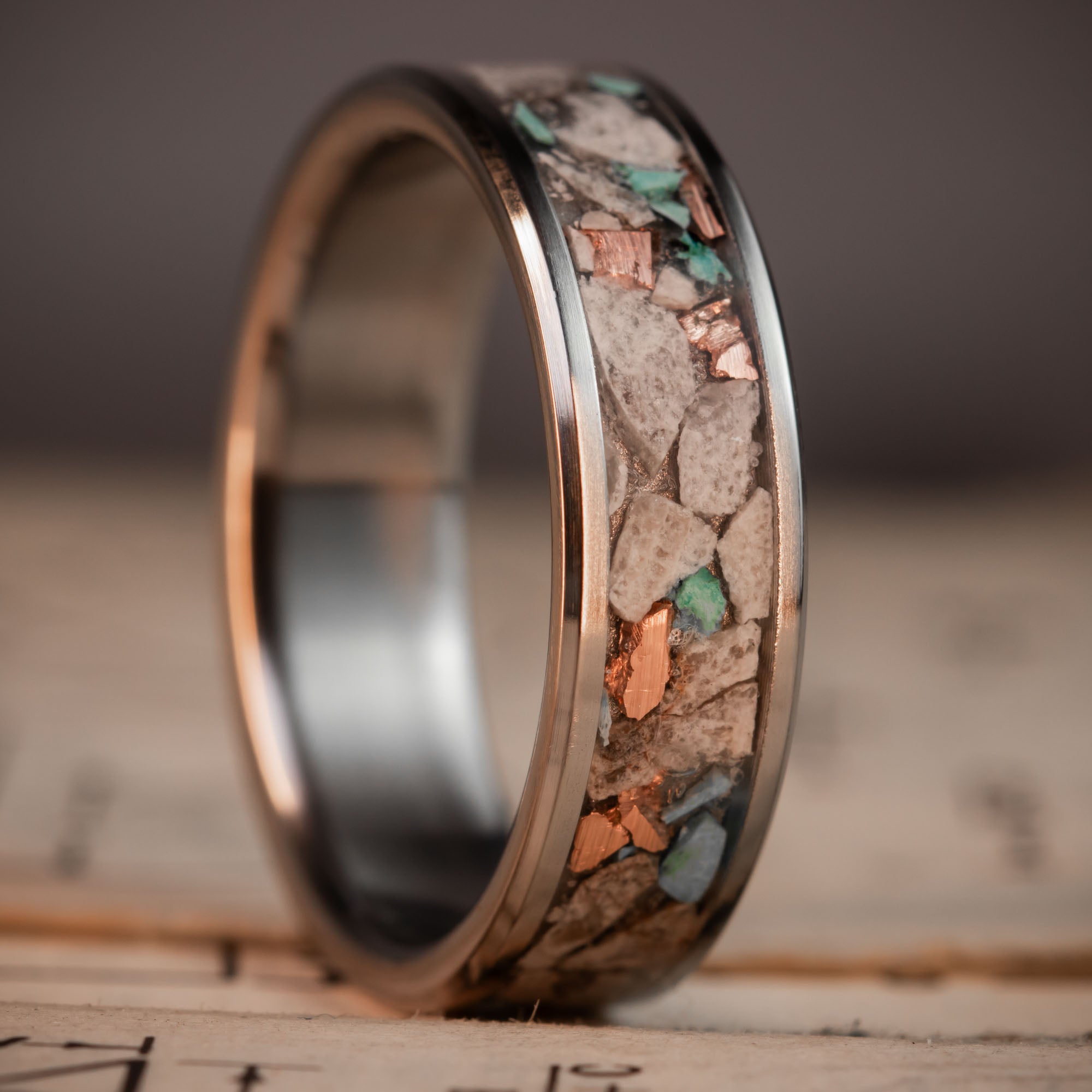 Titanium Petoskey Stone Turquoise & Copper Inlay Ring