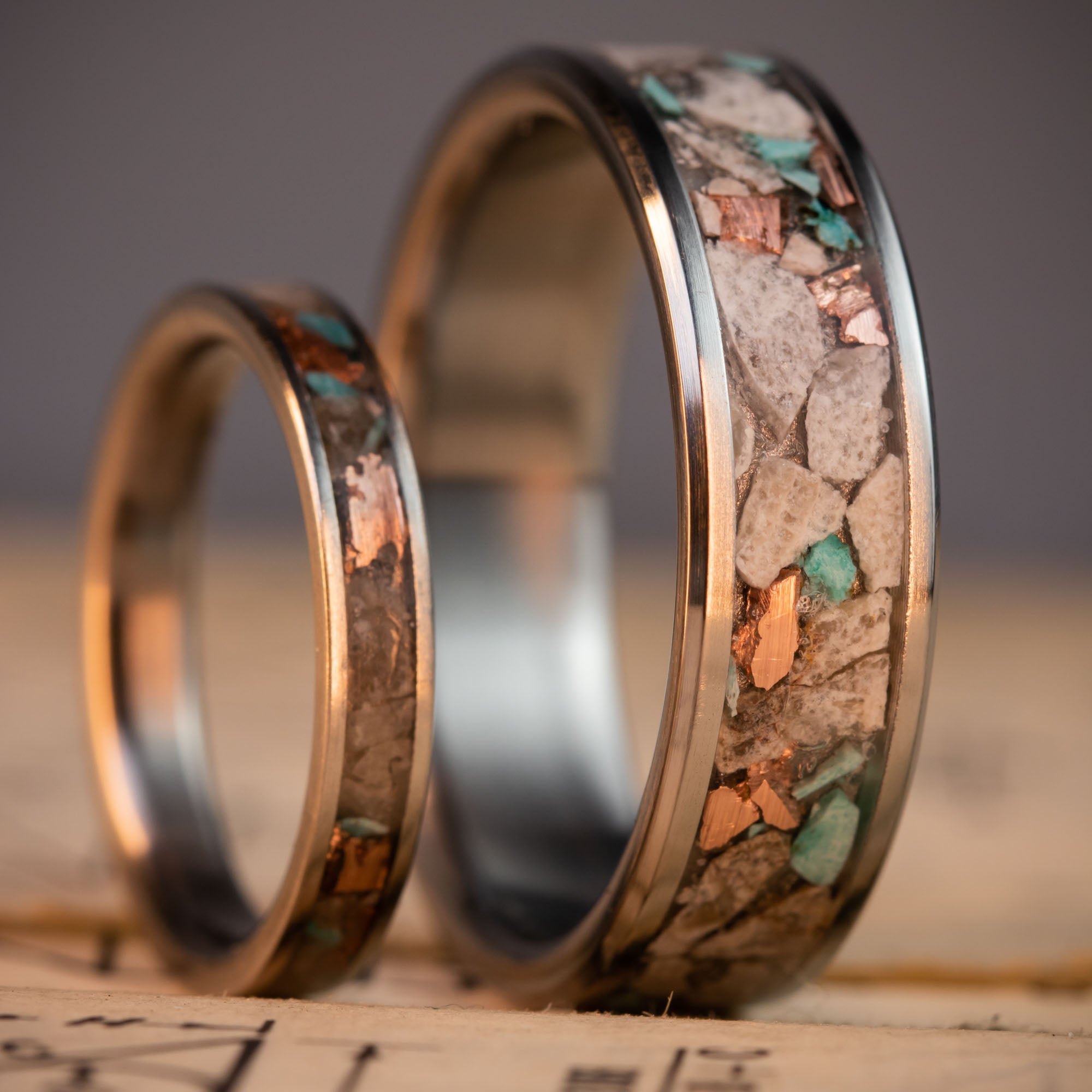 Titanium Petoskey Stone Turquoise & Copper Inlay Ring