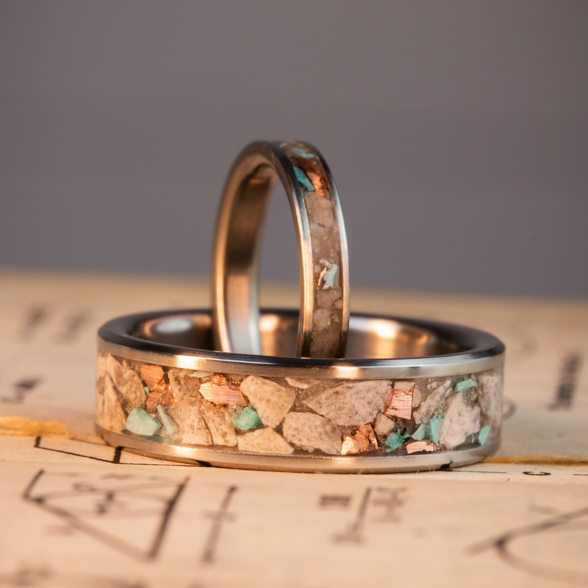 Titanium Petoskey Stone Turquoise & Copper Inlay Ring