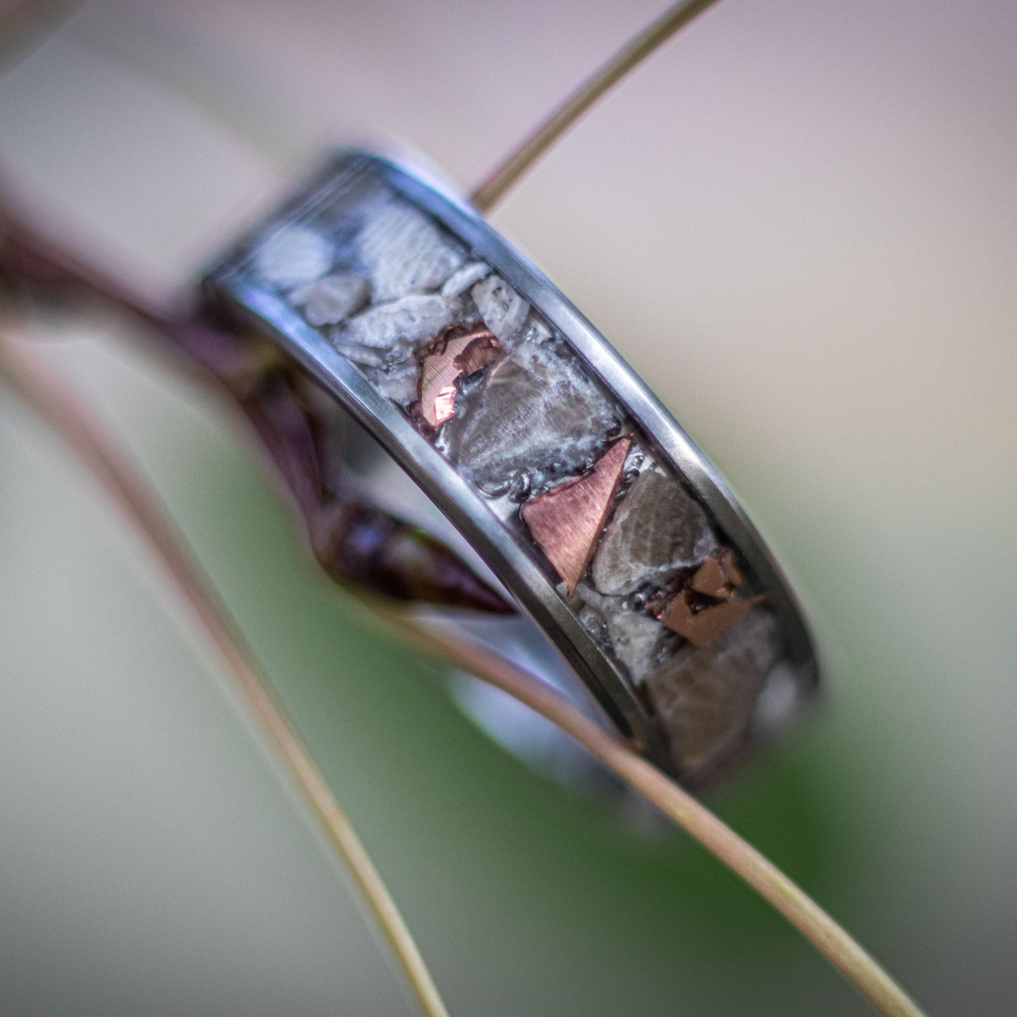 Titanium Petoskey Stone & Keweenaw Copper Inlay Ring