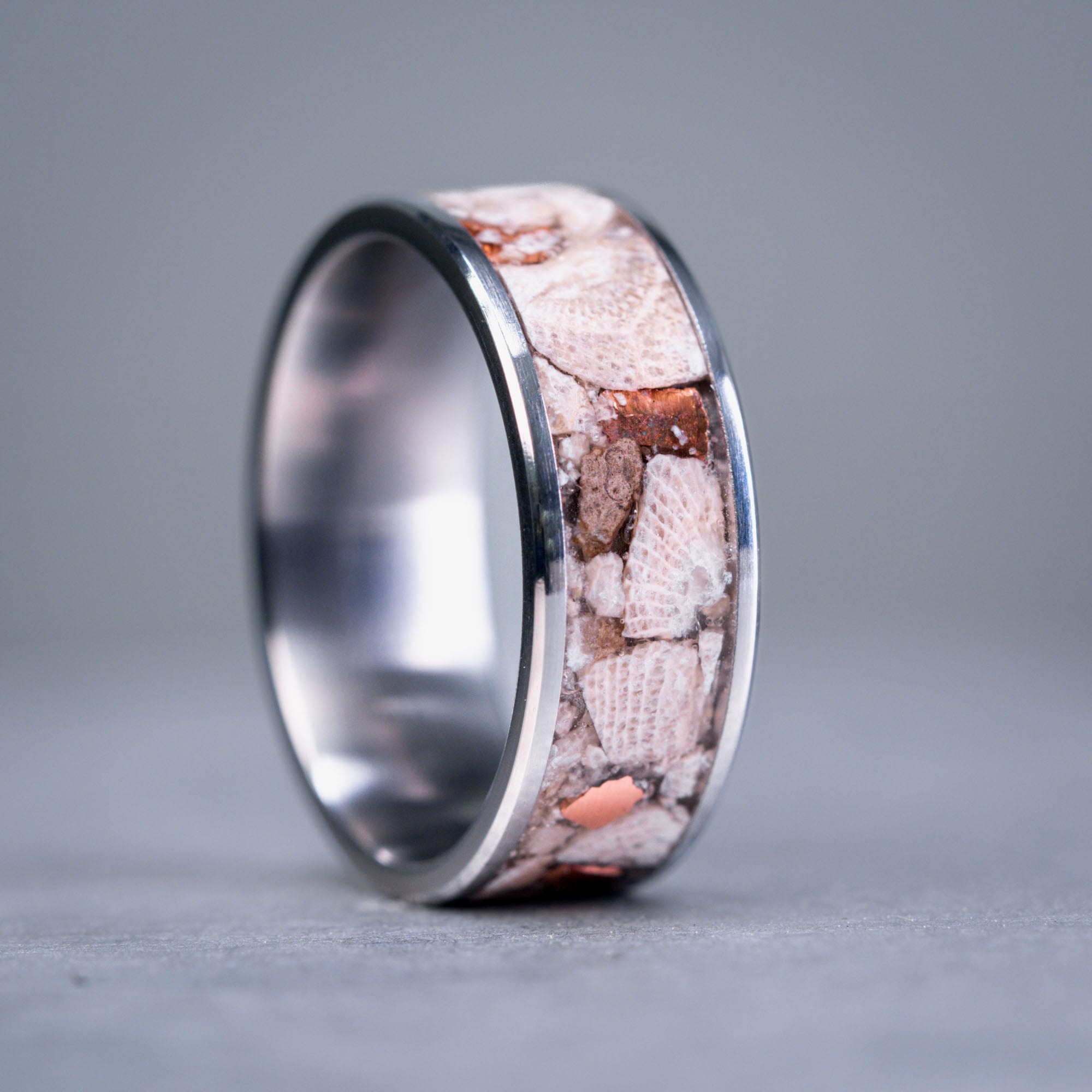Titanium Petoskey Stone & Keweenaw Copper Inlay Ring