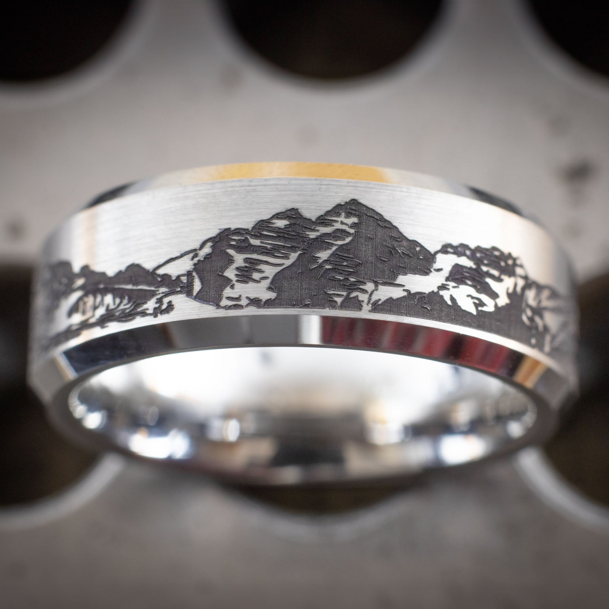 Beveled Tungsten Engraved Colorado 14er Ring