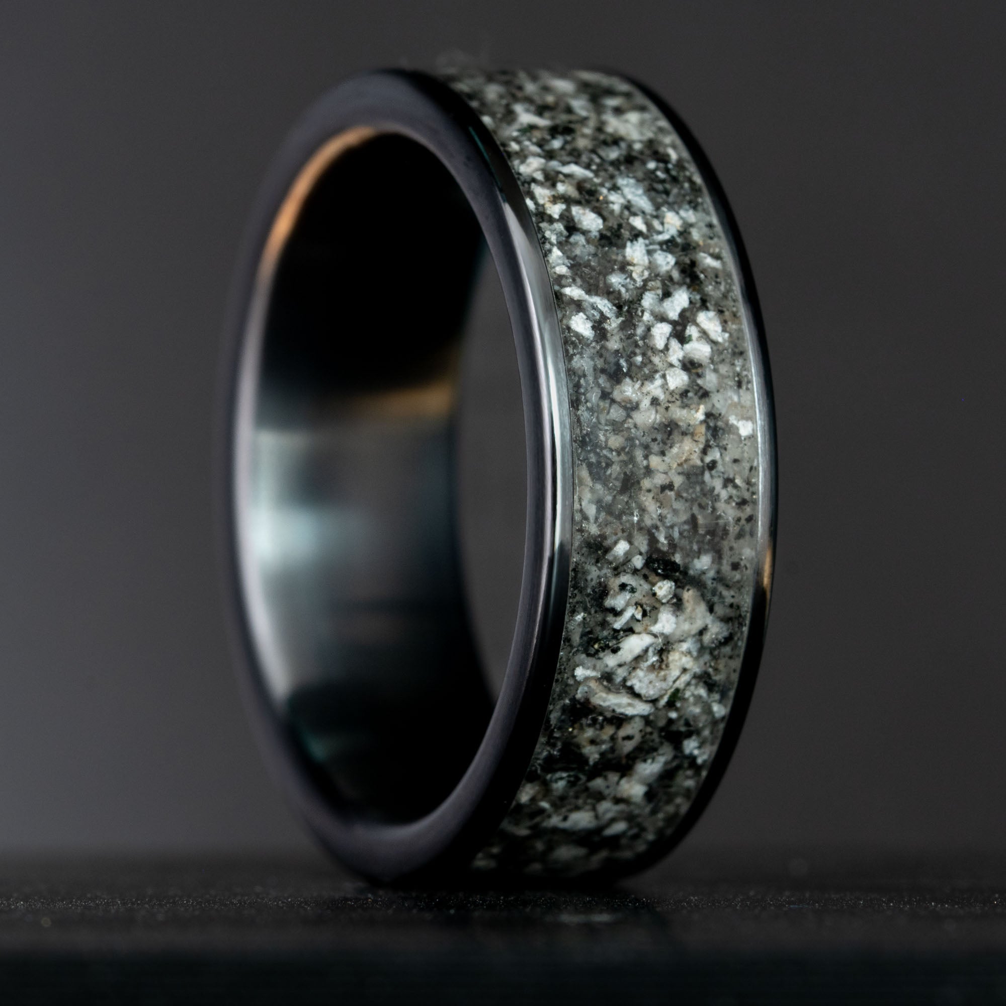 Black Titanium Yooper Glow Stone Inlay Ring