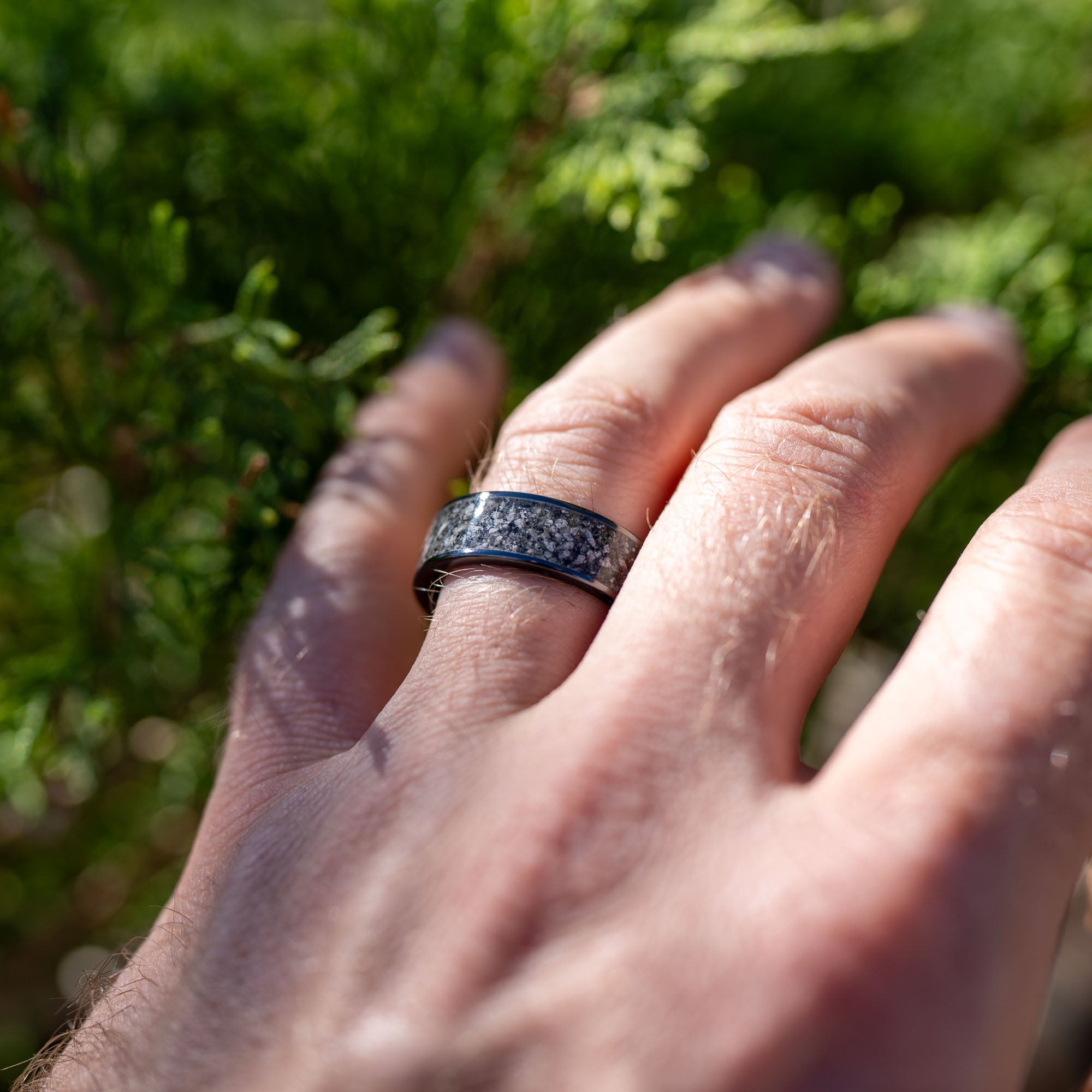 Black Titanium Yooper Glow Stone Inlay Ring