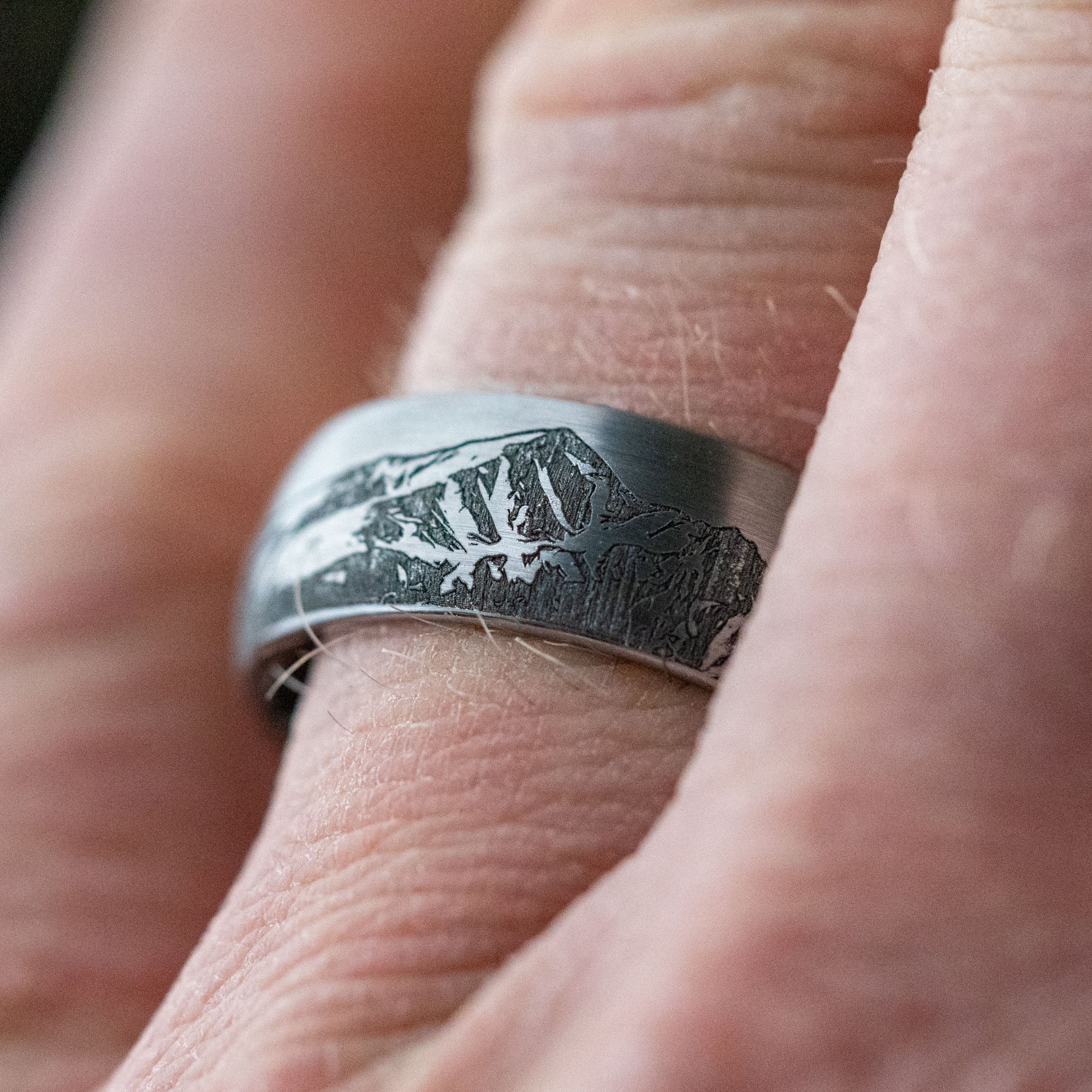 Lightening bolt hand engraved dome buy ring