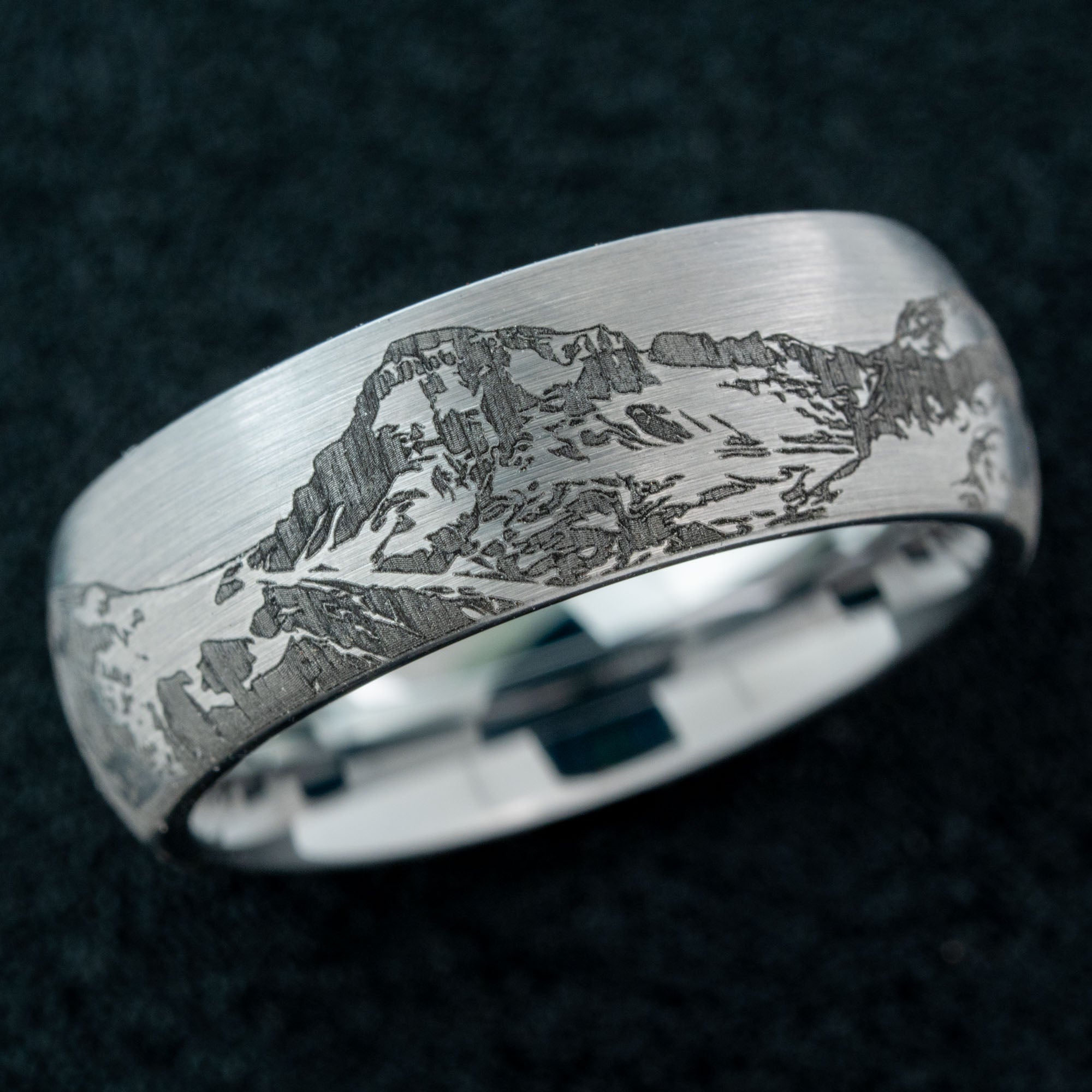 Domed Tungsten Engraved Colorado San Juan Mountain Ring