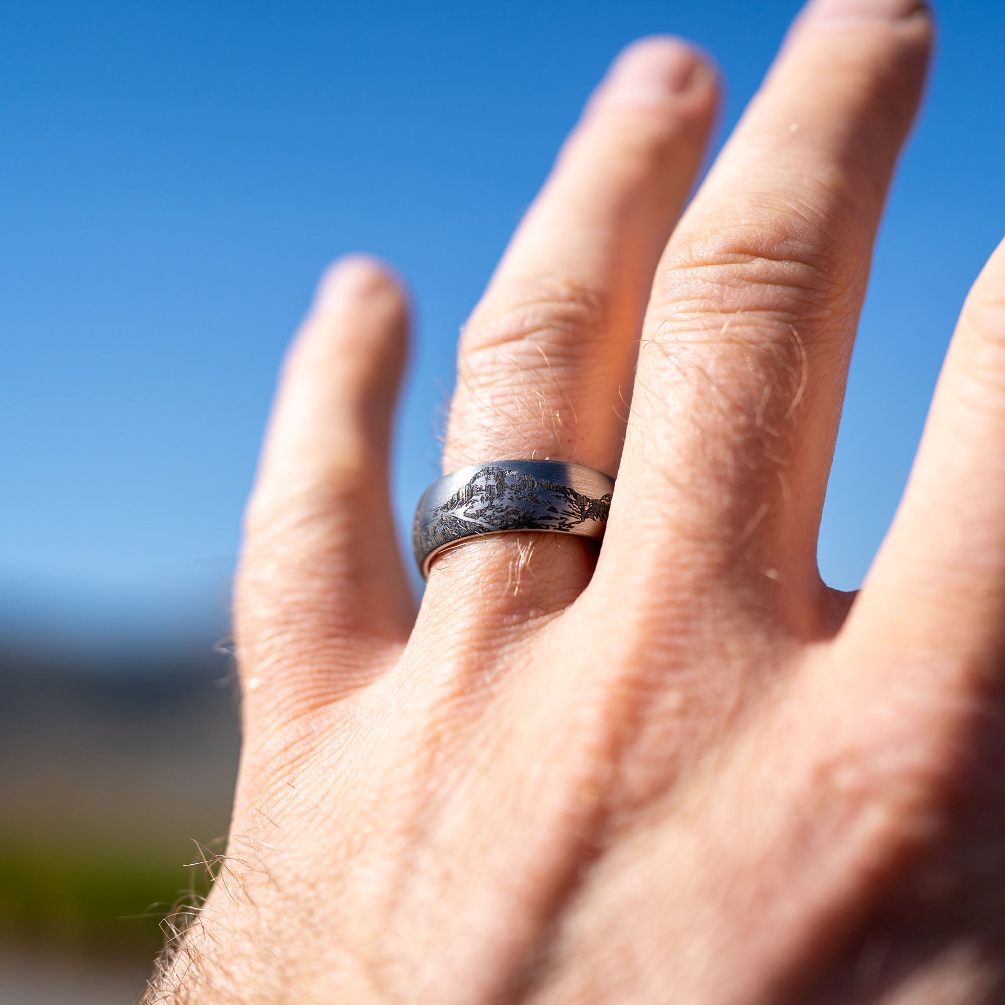 Domed Tungsten Engraved Colorado San Juan Mountain Ring