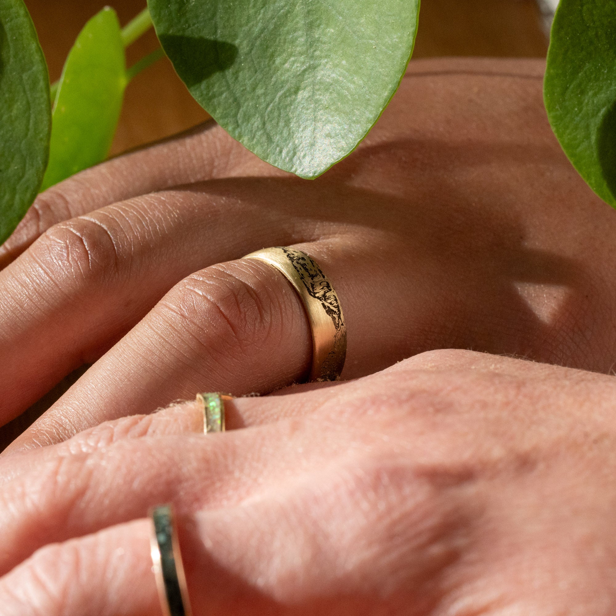 Brushed Gold Engraved Colorado 14er Ring