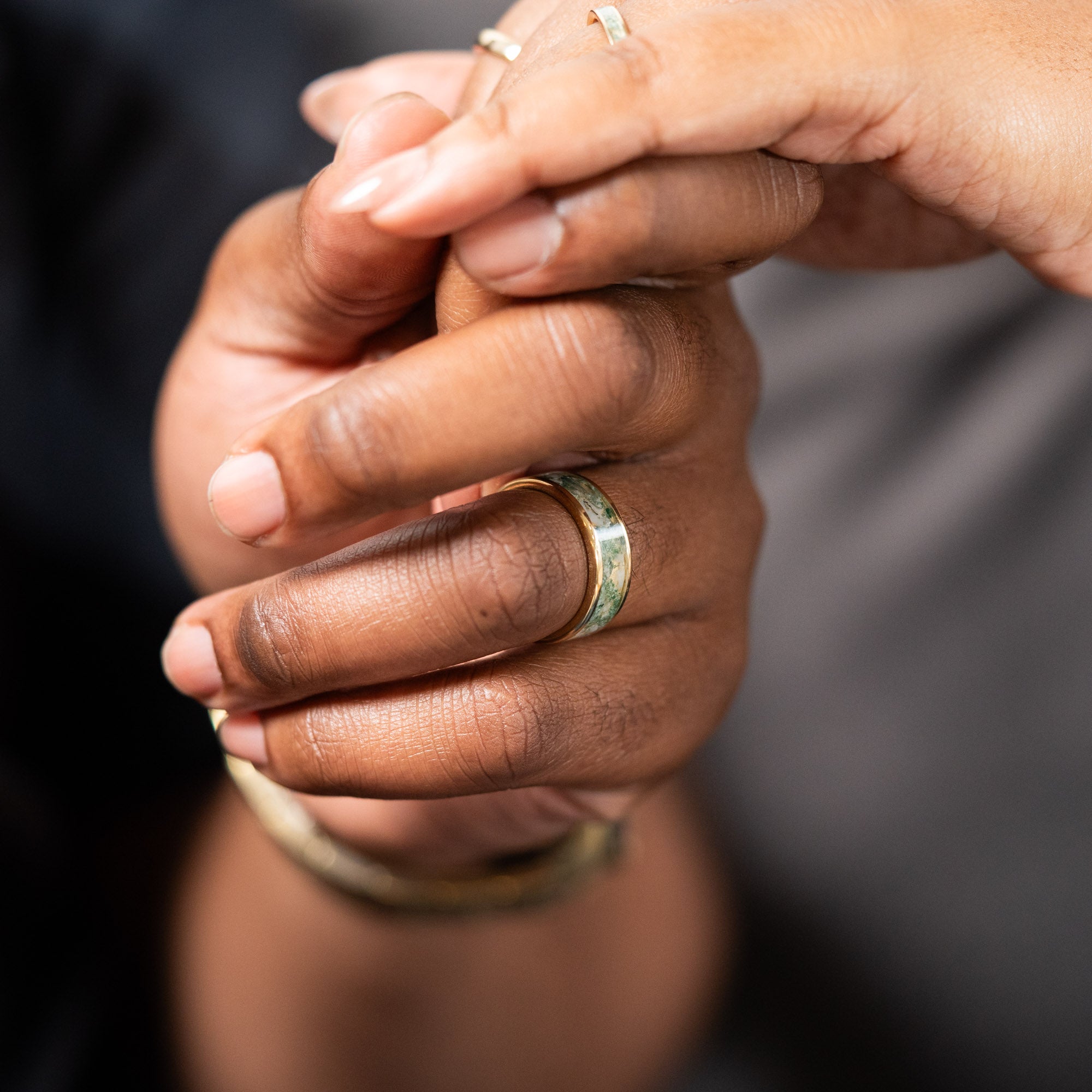 Gold Moss Agate Inlay Ring