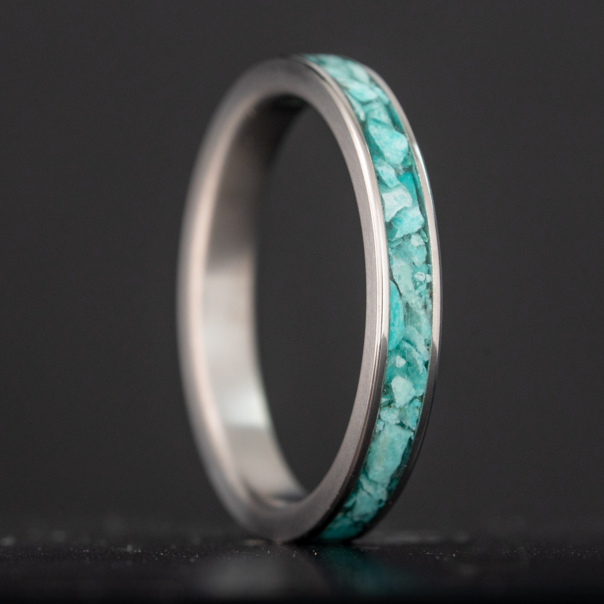 Thin Titanium Turquoise Stone Inlay Ring