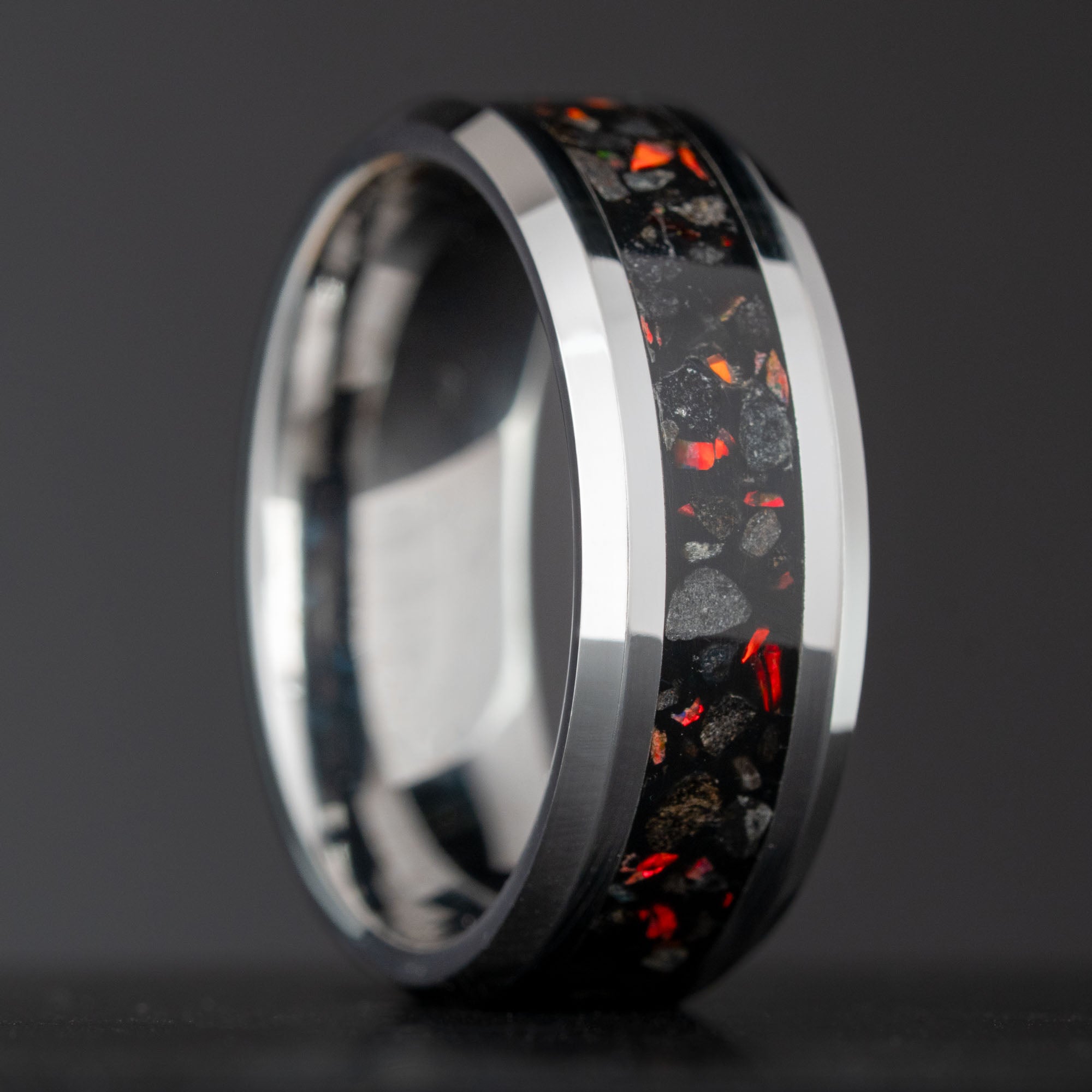 Beveled Tungsten Reynisfjara Iceland Black Sand Beach Inlay Ring