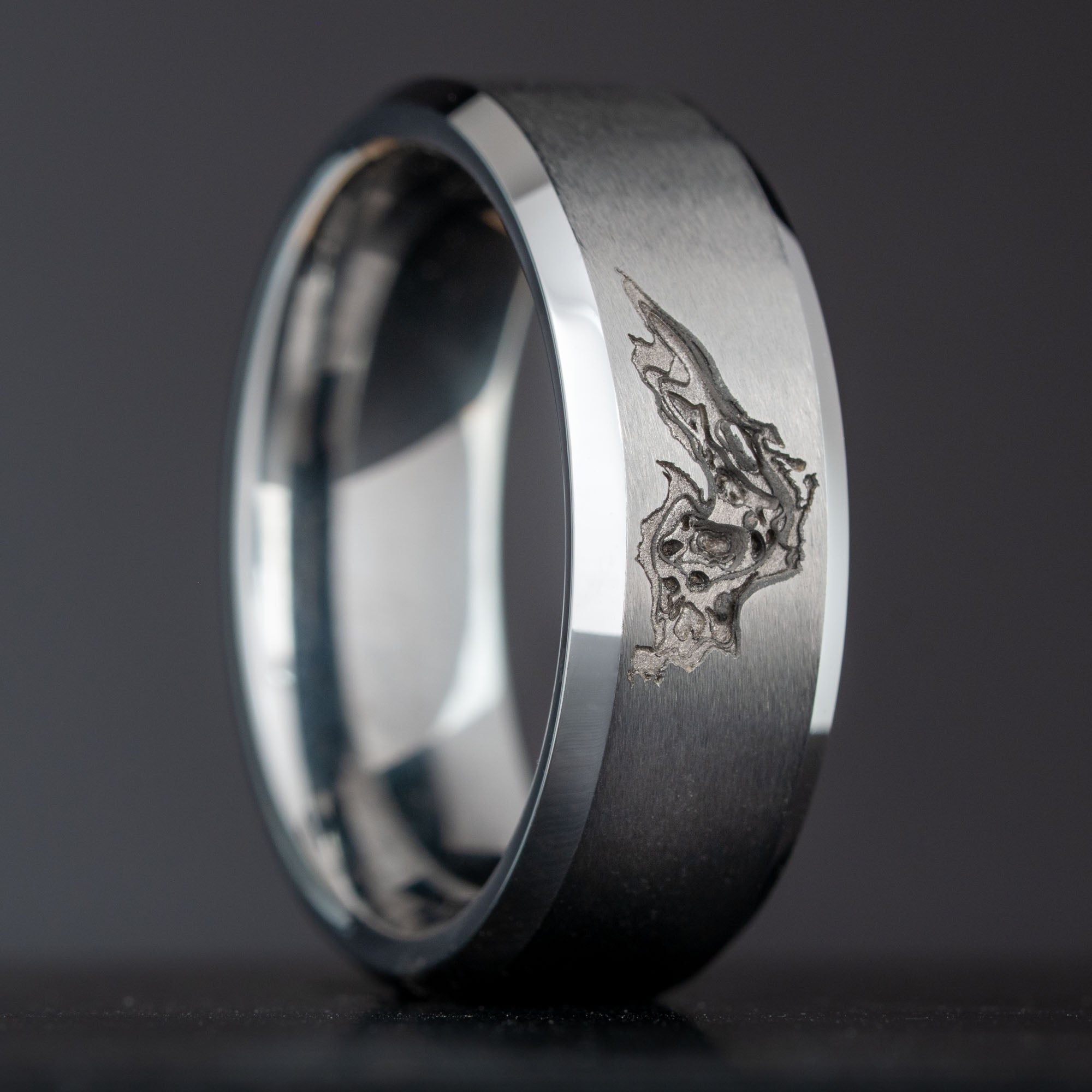 Beveled Tungsten Deep Engraved Lake Superior Depths Ring