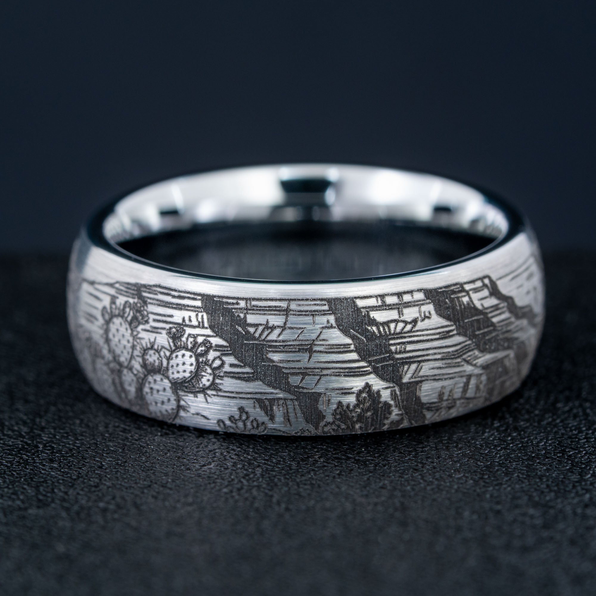 Domed Tungsten Engraved Grand Canyon National Park Ring