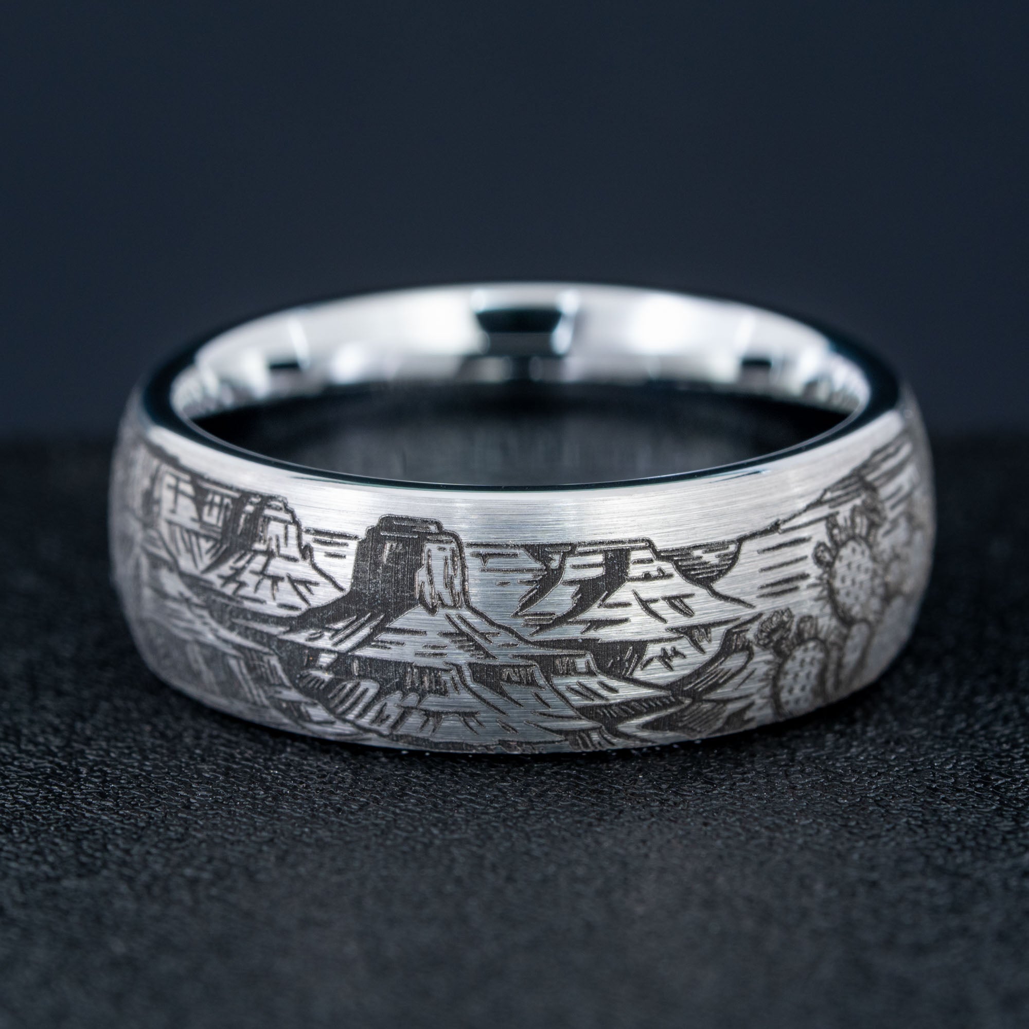 Domed Tungsten Engraved Yosemite National Park Ring | Honest Hands