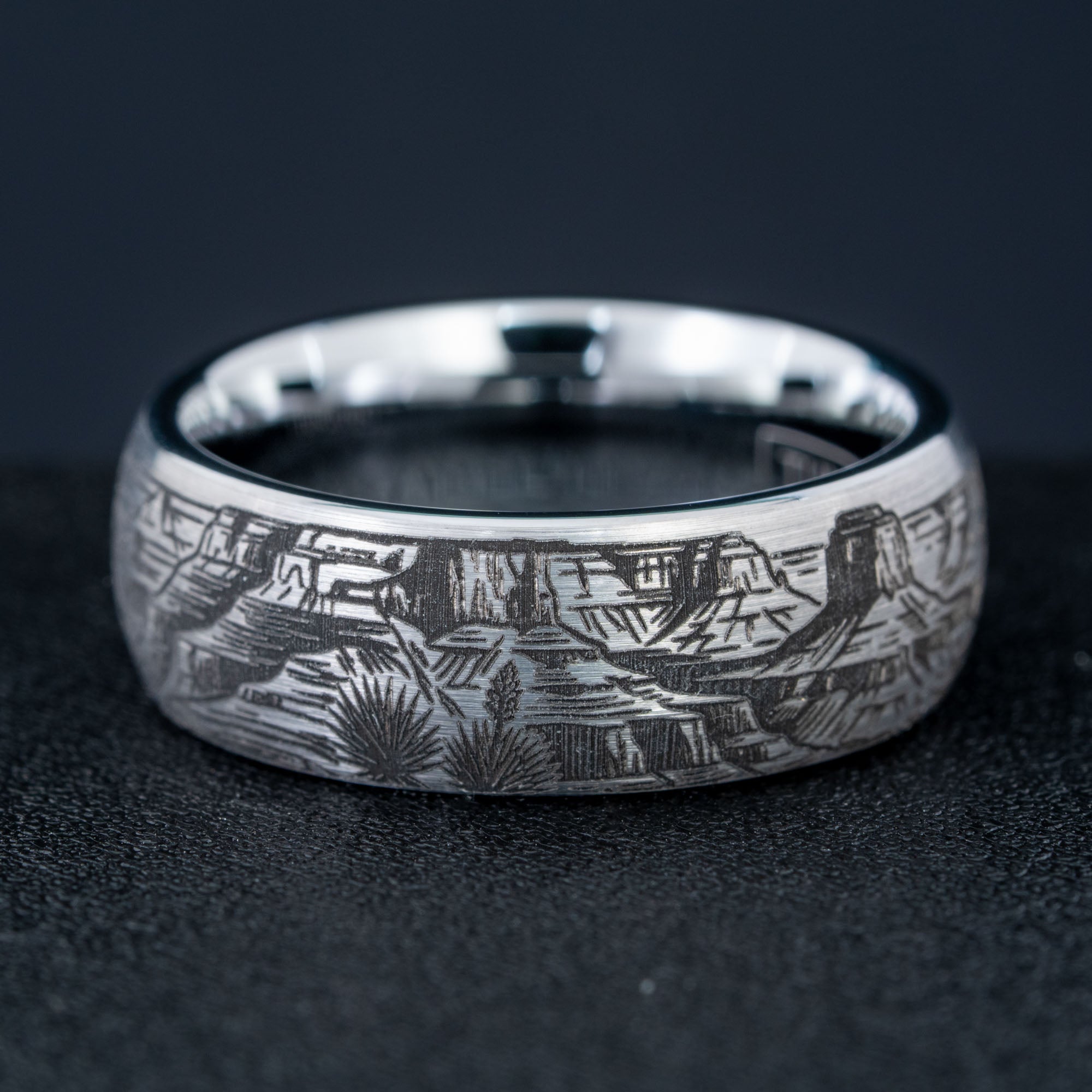 Domed Tungsten Engraved Grand Canyon National Park Ring