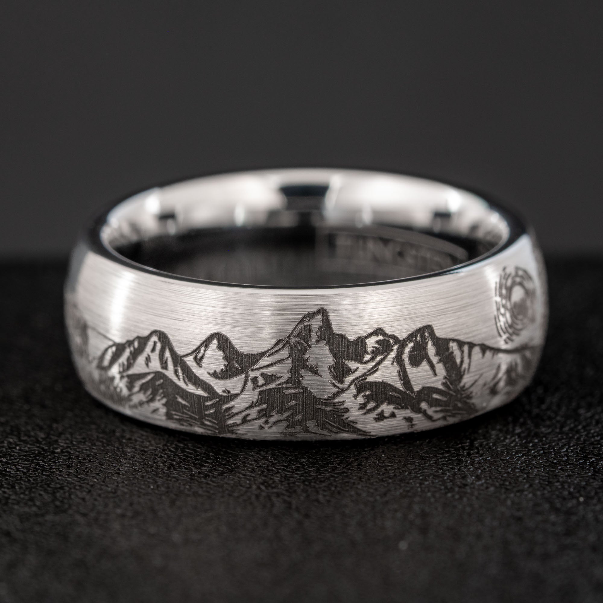 Domed Tungsten Engraved Yellowstone National Park Ring