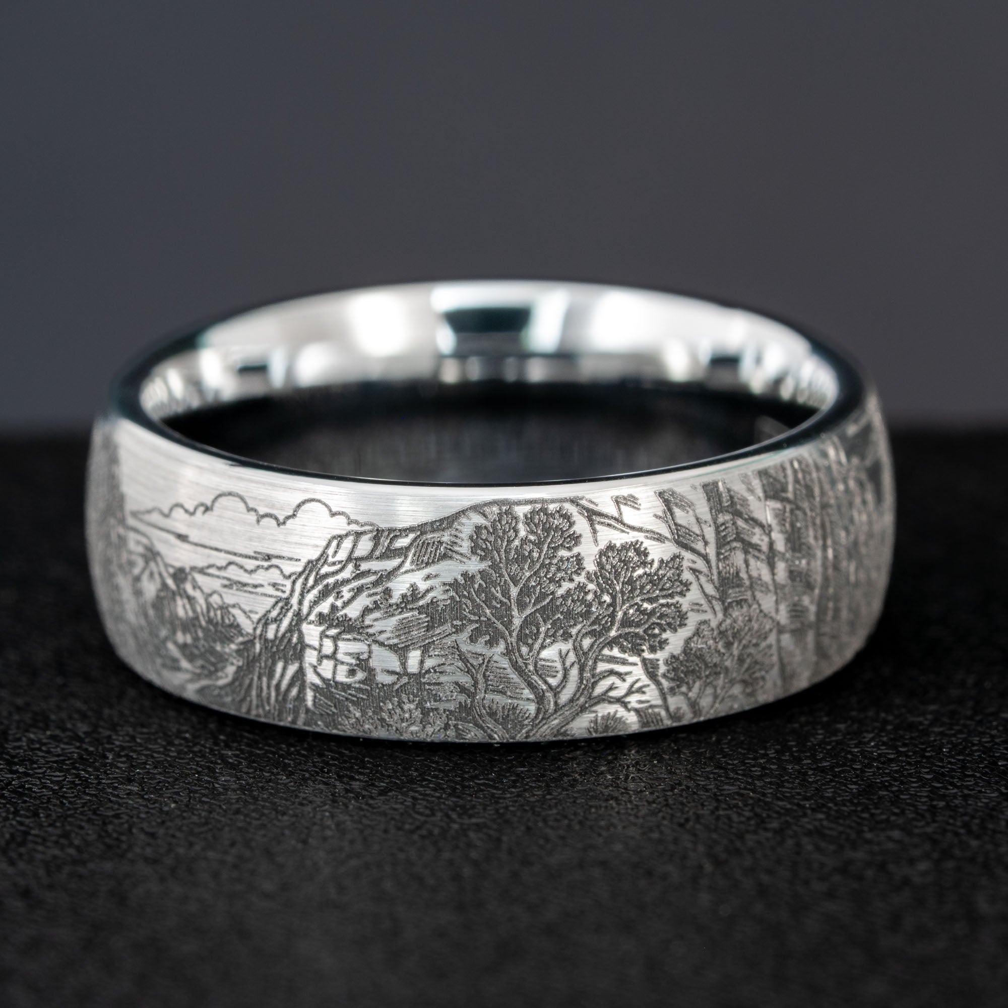 Domed Tungsten Engraved Zion National Park Ring