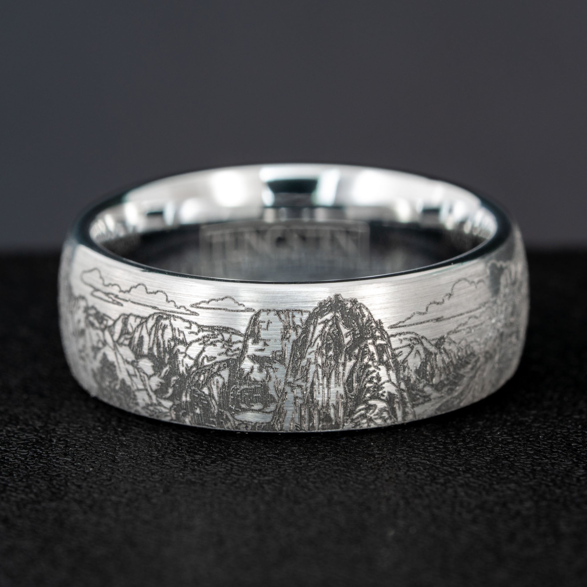 Domed Tungsten Engraved Yosemite National Park Ring | Honest Hands
