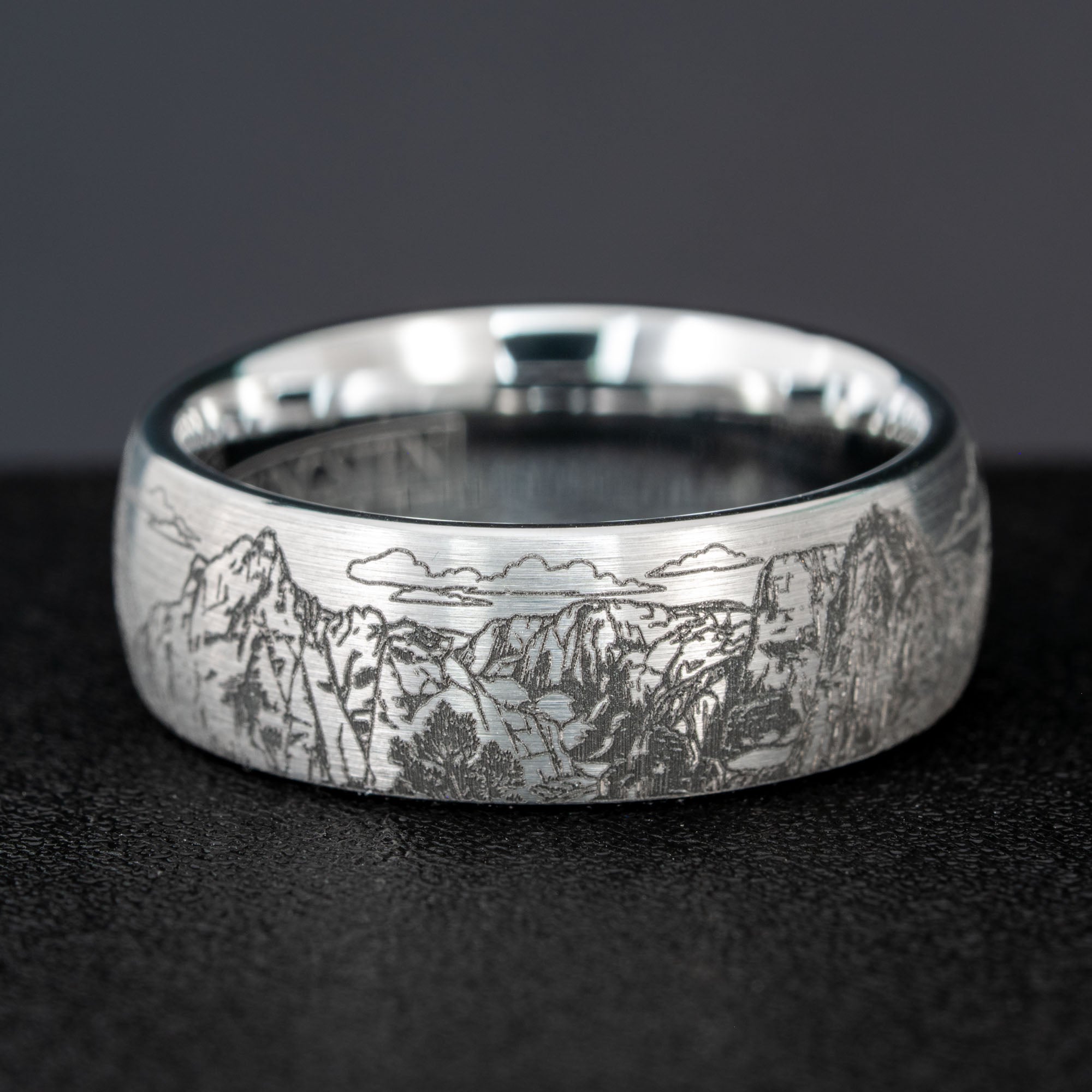 Domed Tungsten Engraved Yosemite National Park Ring | Honest Hands