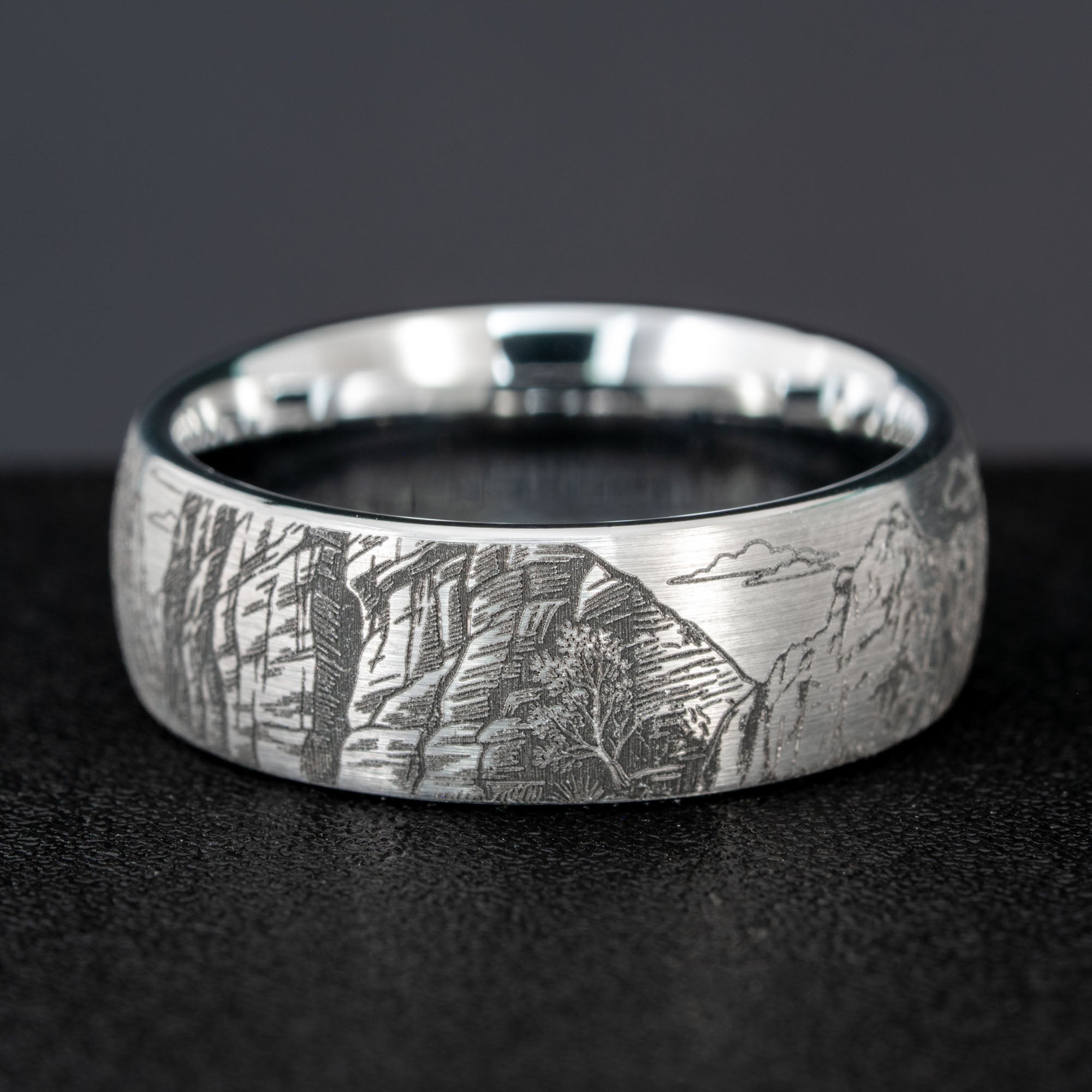 Domed Tungsten Engraved Zion National Park Ring