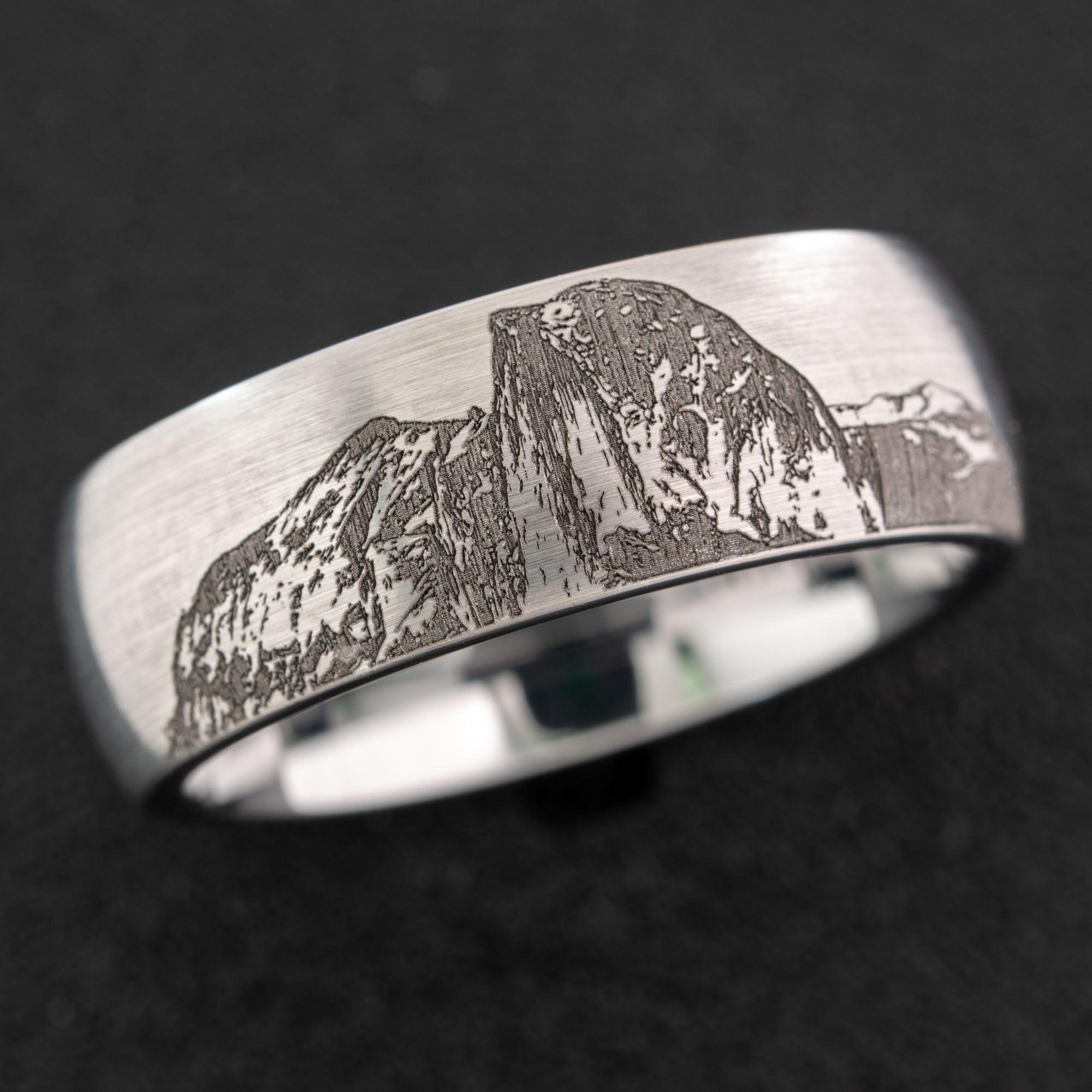 Domed Tungsten Engraved Yosemite Half Dome Ring