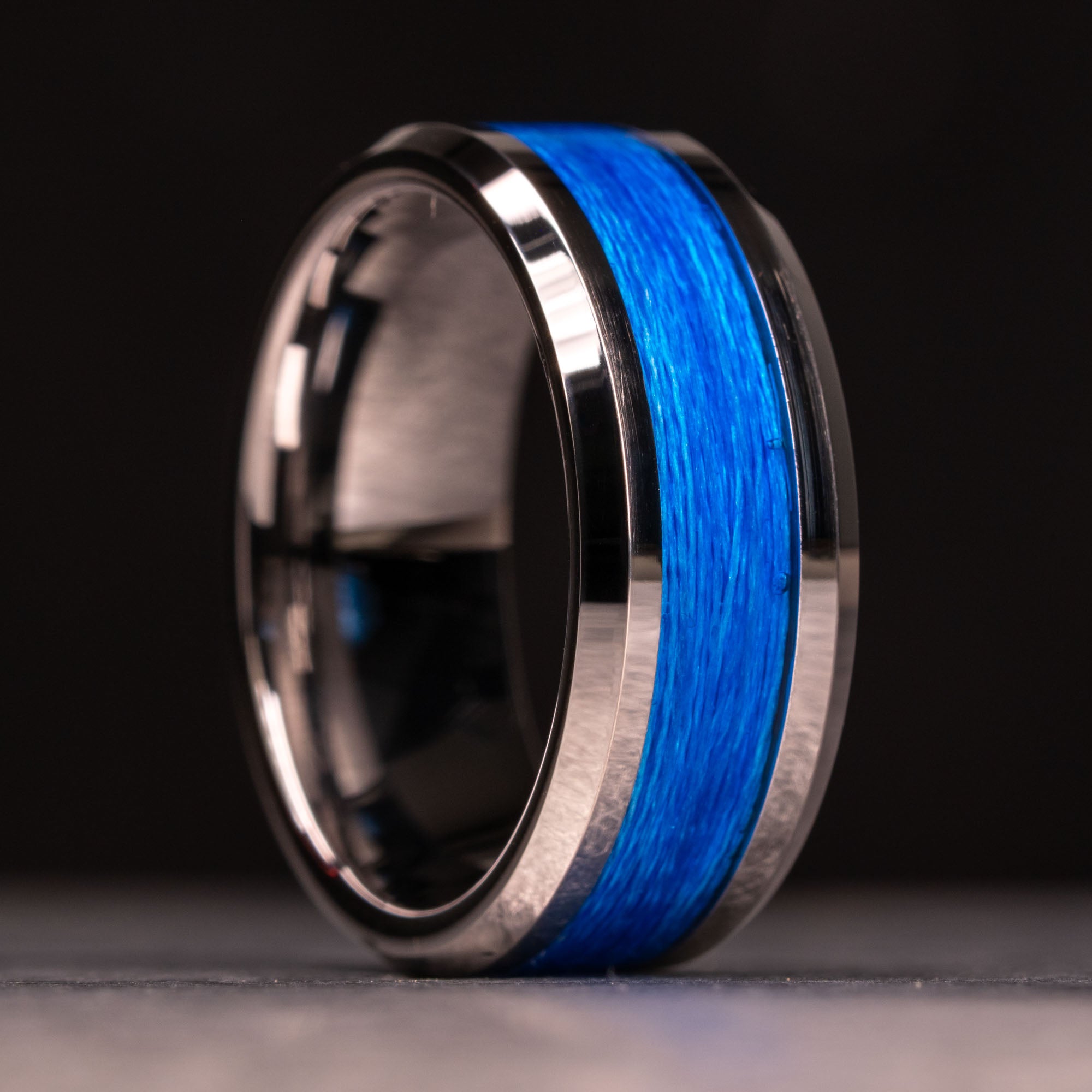 Beveled Tungsten Fishing Line Ring Inlay Ring