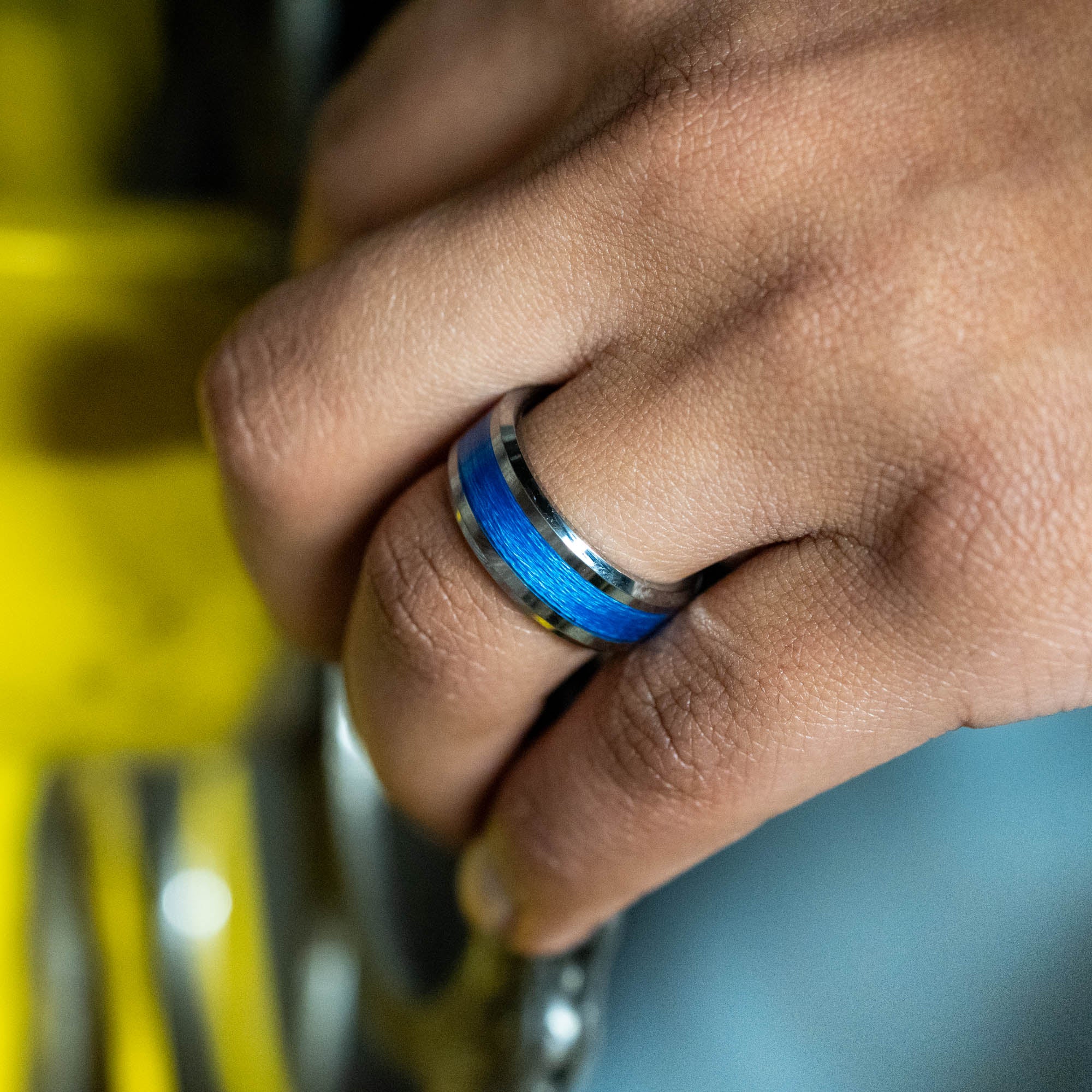 Beveled Tungsten Fishing Line Ring Inlay Ring