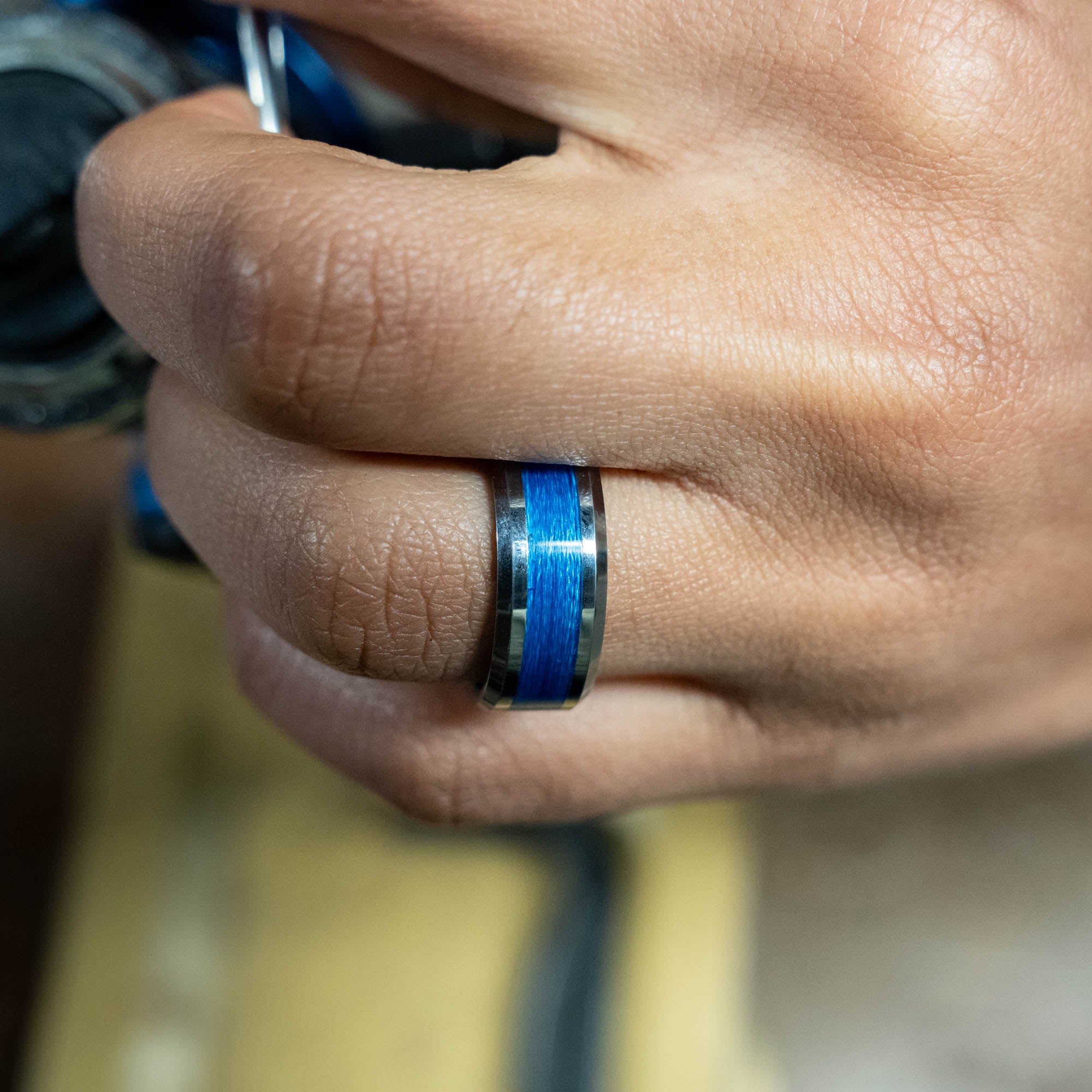 Beveled Tungsten Fishing Line Ring Inlay Ring