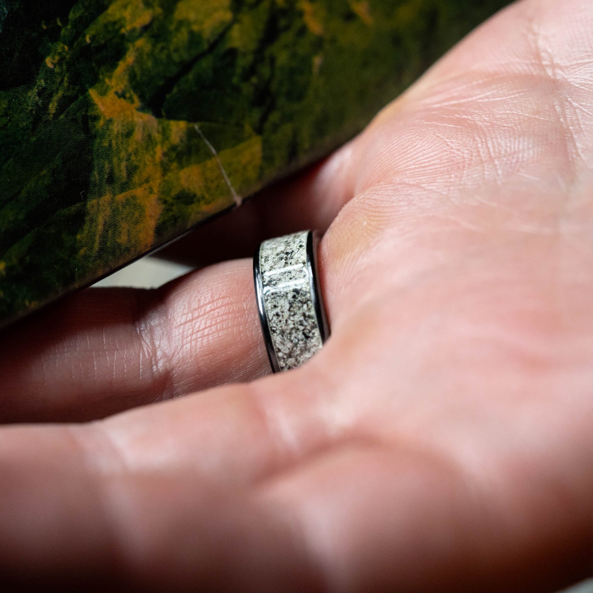 Black Titanium Yooper Glow Stone Inlay Ring
